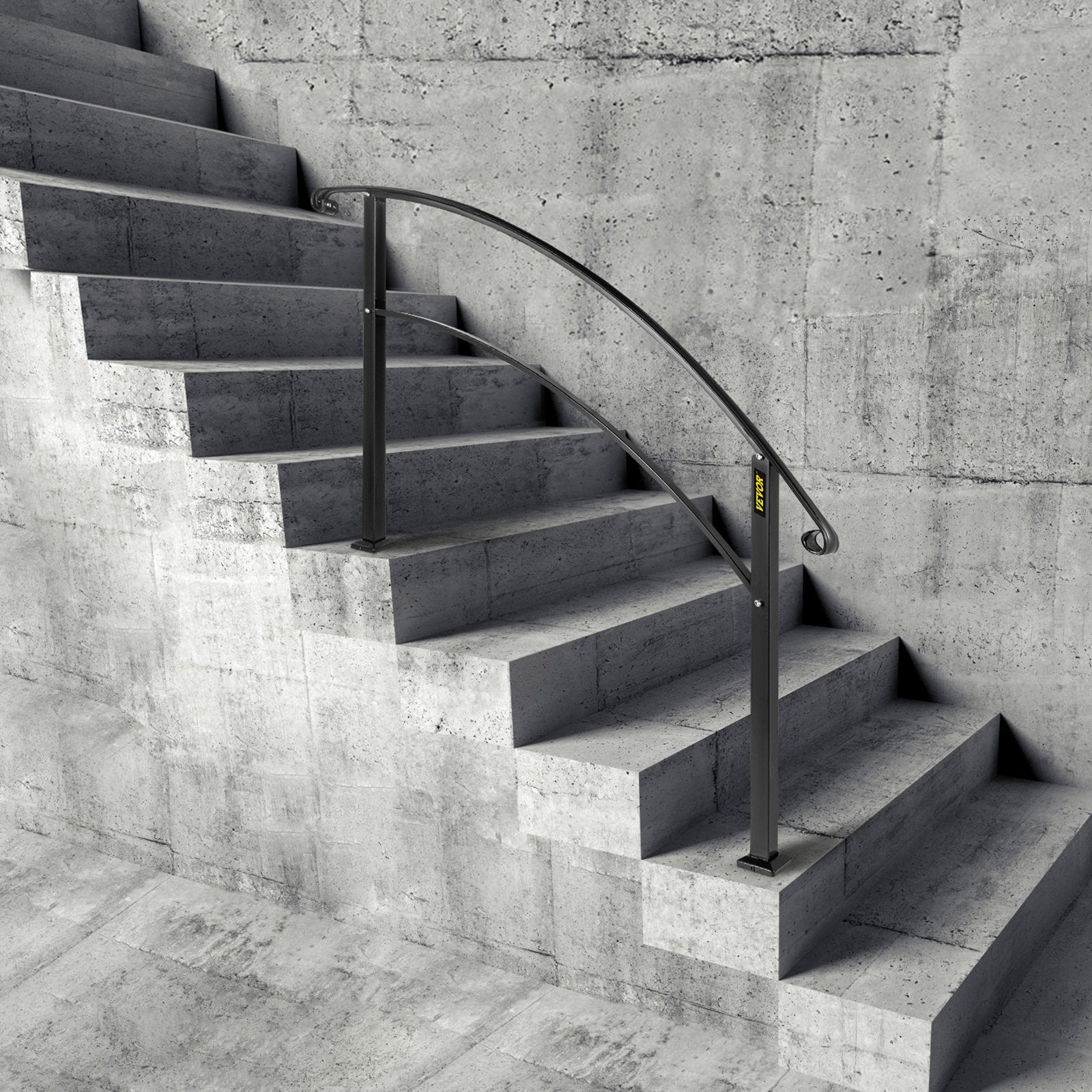 4-Step Handrail Fits 1 or 4 Steps Matte Black Stair Rail Wrought Iron Handrail with Installation Kit Hand V952-4FTHWTYFSBLACK001V0