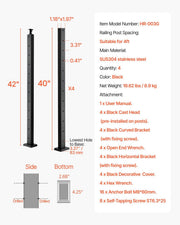 4-Pack Cable Railing Post, 1067x25x50 mm Horizontal-Hole Deck Railing Post with Pre-Drilled Holes, Stainless V952-4JZLGZXHS106REP67001V0