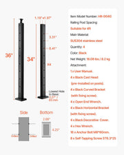 4-Pack Cable Railing Post, 914x25x50 mm Horizontal-Hole Deck Railing Post with Pre-Drilled Holes, Stainless V952-4JZLGZXHS914UUOI6001V0