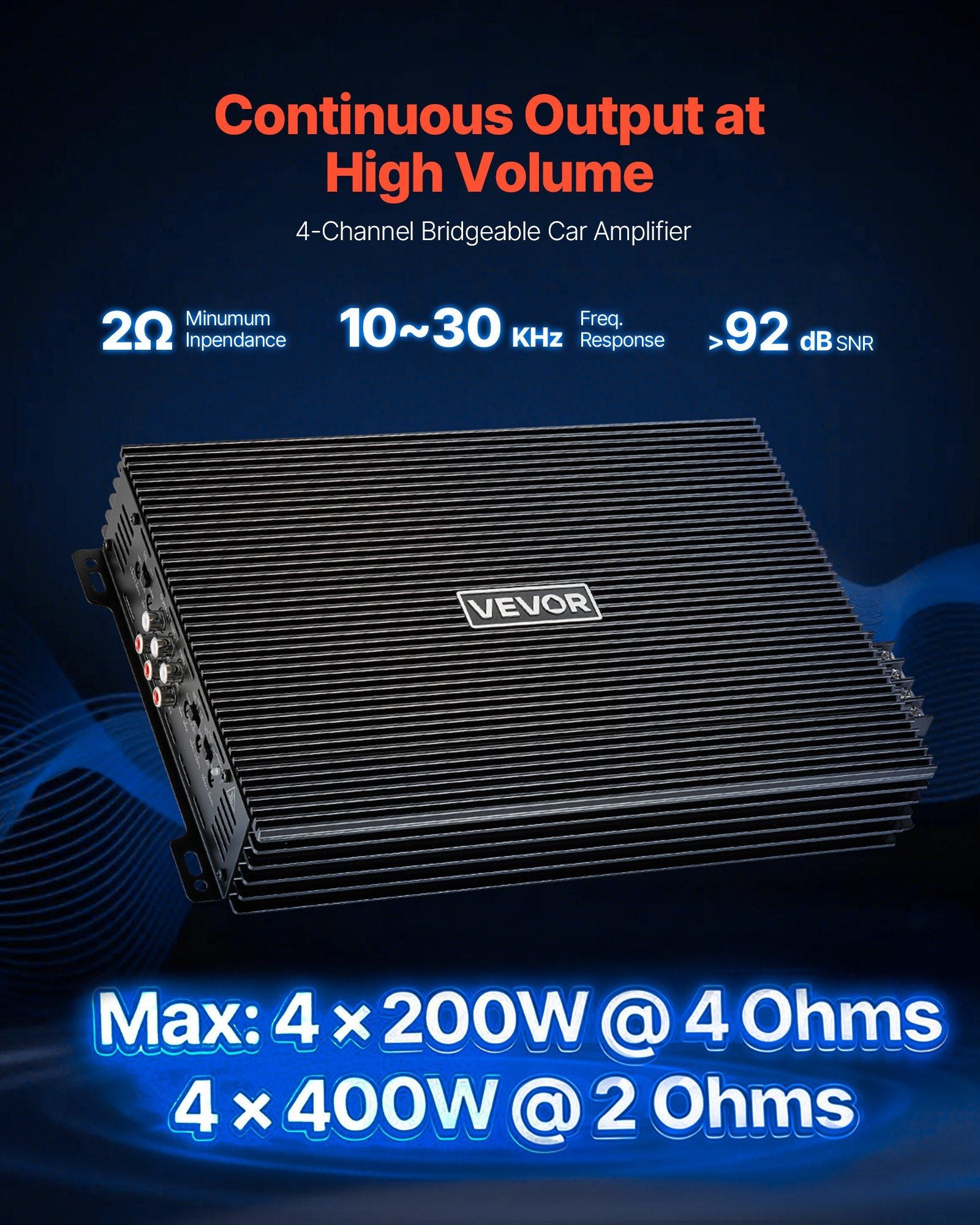 Car Audio Amplifier, 4-Channel Bridgeable Car Amplifier, Multichannel Class AB Stereo Amp, Max. 4 x 200W at 4 V952-4TDABL4X100WHSZA8001V9