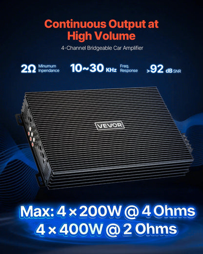 Car Audio Amplifier, 4-Channel Bridgeable Car Amplifier, Multichannel Class AB Stereo Amp, Max. 4 x 200W at 4 V952-4TDABL4X100WHSZA8001V9