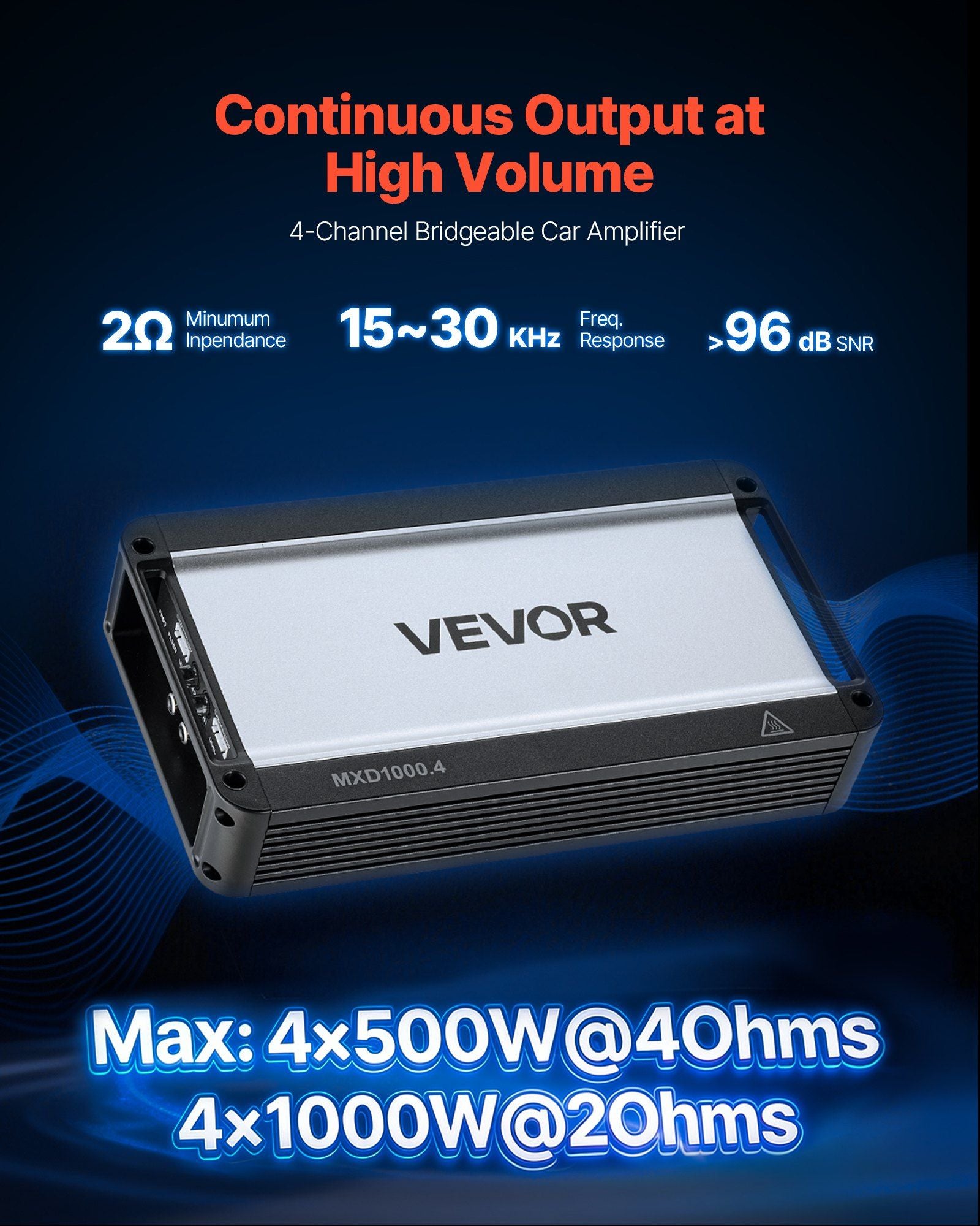 Car Audio Amplifier, 4-Channel Bridgeable Car Amplifier, Multichannel Class D Stereo Amp, Max. 4 x 500W at 4 V952-4TDDL4X500WRFRT2Y001V9