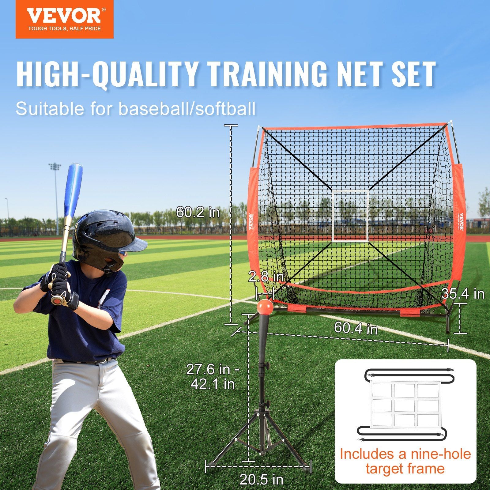 5x5 Baseball Softball Practice Net, Portable Baseball Training Net for Hitting Batting Catching Pitching, V952-55YCDKQDDPJXEZXRVV0