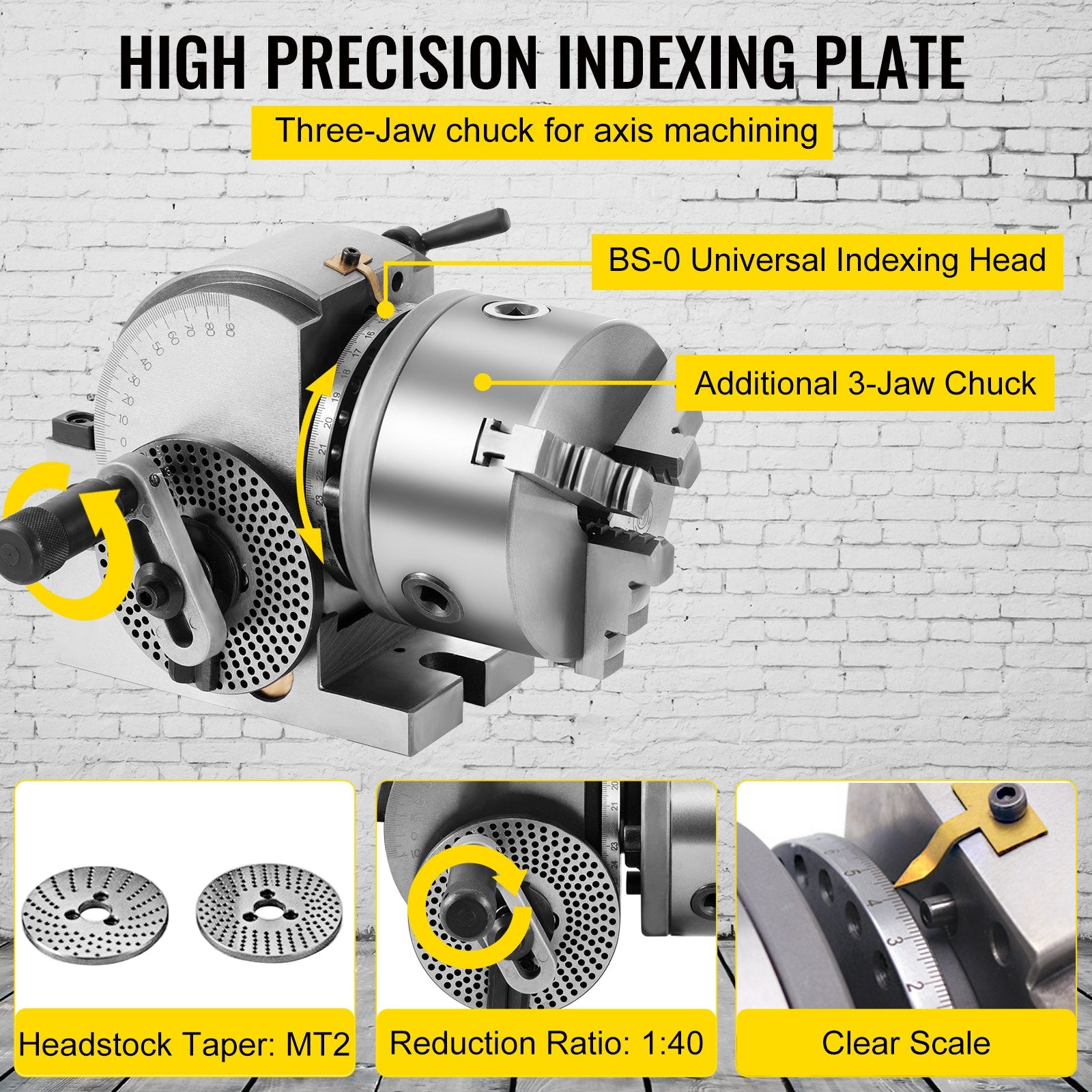BS-0 Dividing Head 5 Inch, Precision Dividing Head Set with 5" 3-jaw Chuck & Tailstock Dividing Plates for V952-5CFDT000000000001V0