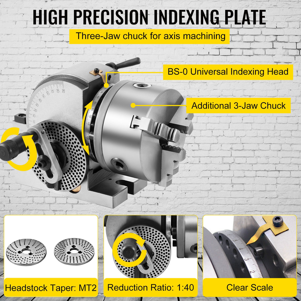 BS-0 Dividing Head 5 Inch, Precision Dividing Head Set with 5" 3-jaw Chuck & Tailstock Dividing Plates for V952-5CFDT000000000001V0