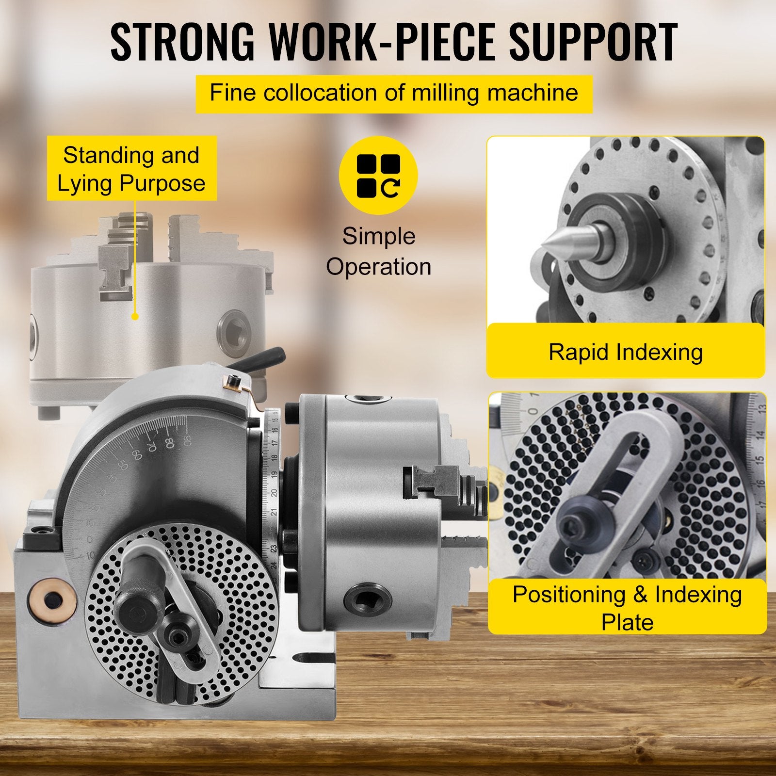 BS-0 Dividing Head 5 Inch, Precision Dividing Head Set with 5" 3-jaw Chuck & Tailstock Dividing Plates for V952-5CFDT000000000001V0