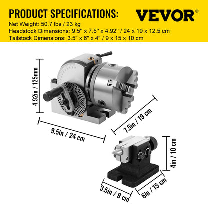 BS-0 Dividing Head 5 Inch, Precision Dividing Head Set with 5" 3-jaw Chuck & Tailstock Dividing Plates for V952-5CFDT000000000001V0
