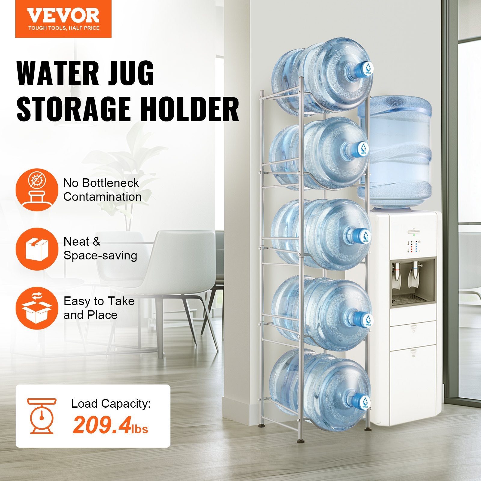 5 Tiers Water Jug Holder, 5 Gallon Water Bottle Holder, Single Row Water Bottle Rack for 5 Bottles, Heavy V952-5JLTZSSTSTZC0COMZV0