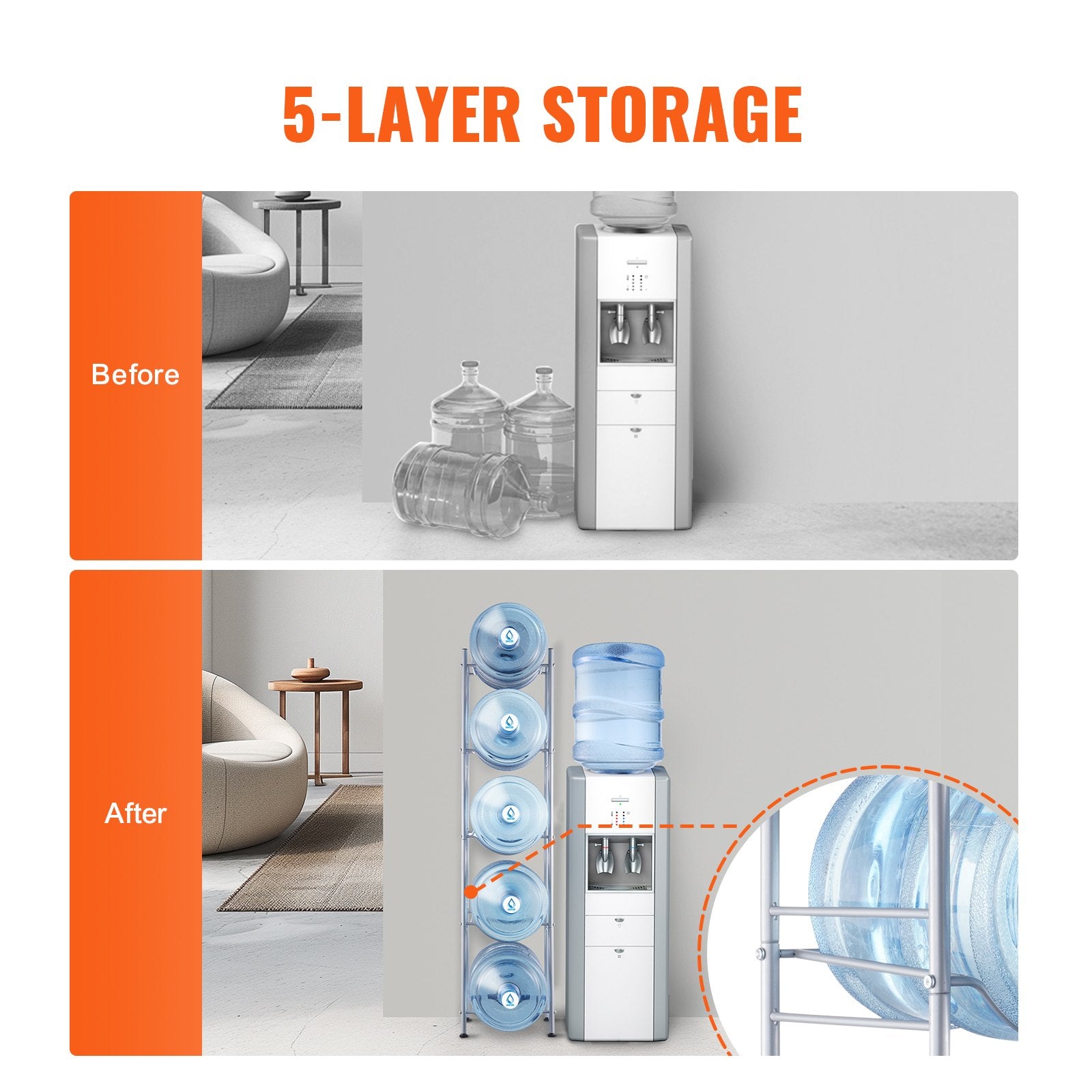 5 Tiers Water Jug Holder, 5 Gallon Water Bottle Holder, Single Row Water Bottle Rack for 5 Bottles, Heavy V952-5JLTZSSTSTZC0COMZV0