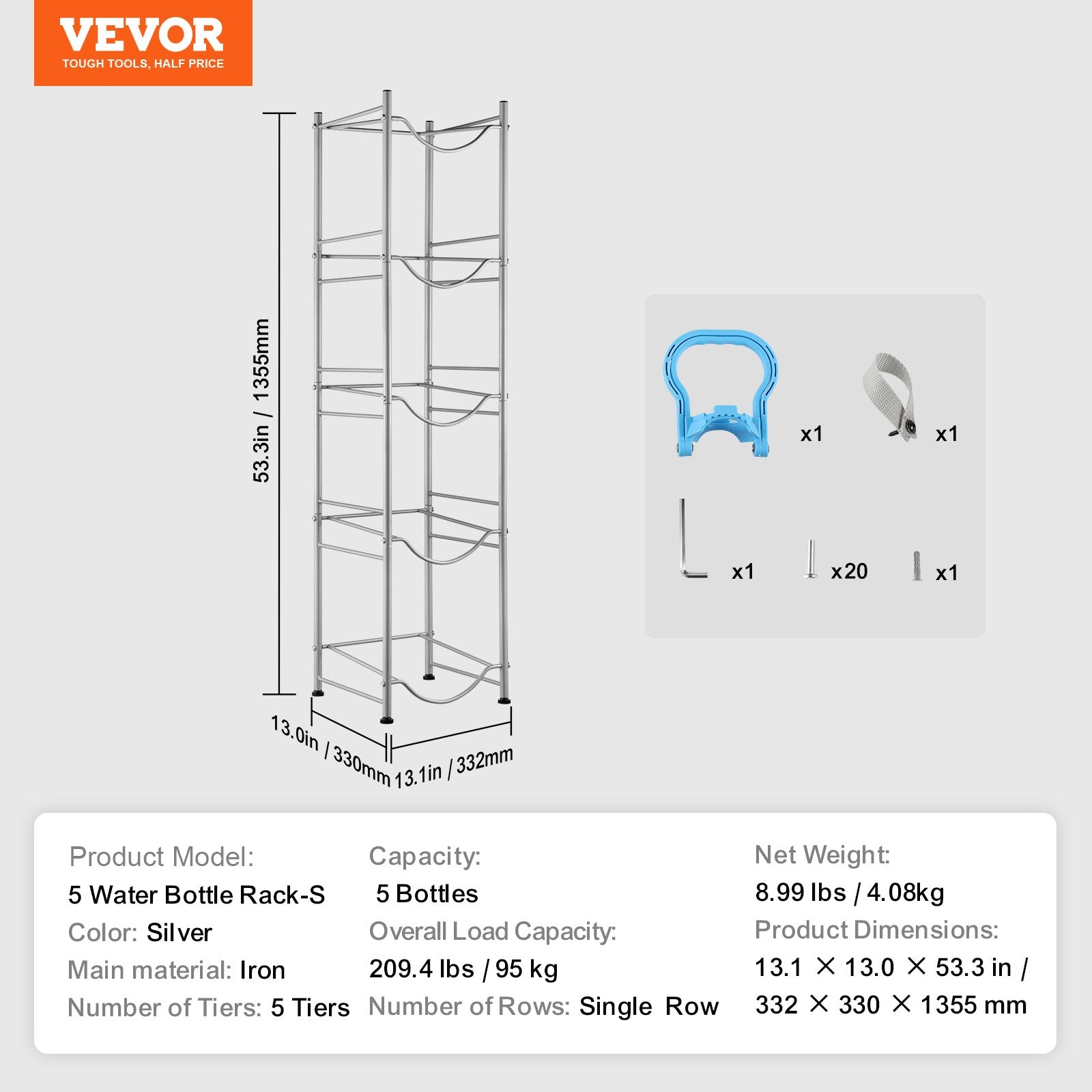 5 Tiers Water Jug Holder, 5 Gallon Water Bottle Holder, Single Row Water Bottle Rack for 5 Bottles, Heavy V952-5JLTZSSTSTZC0COMZV0