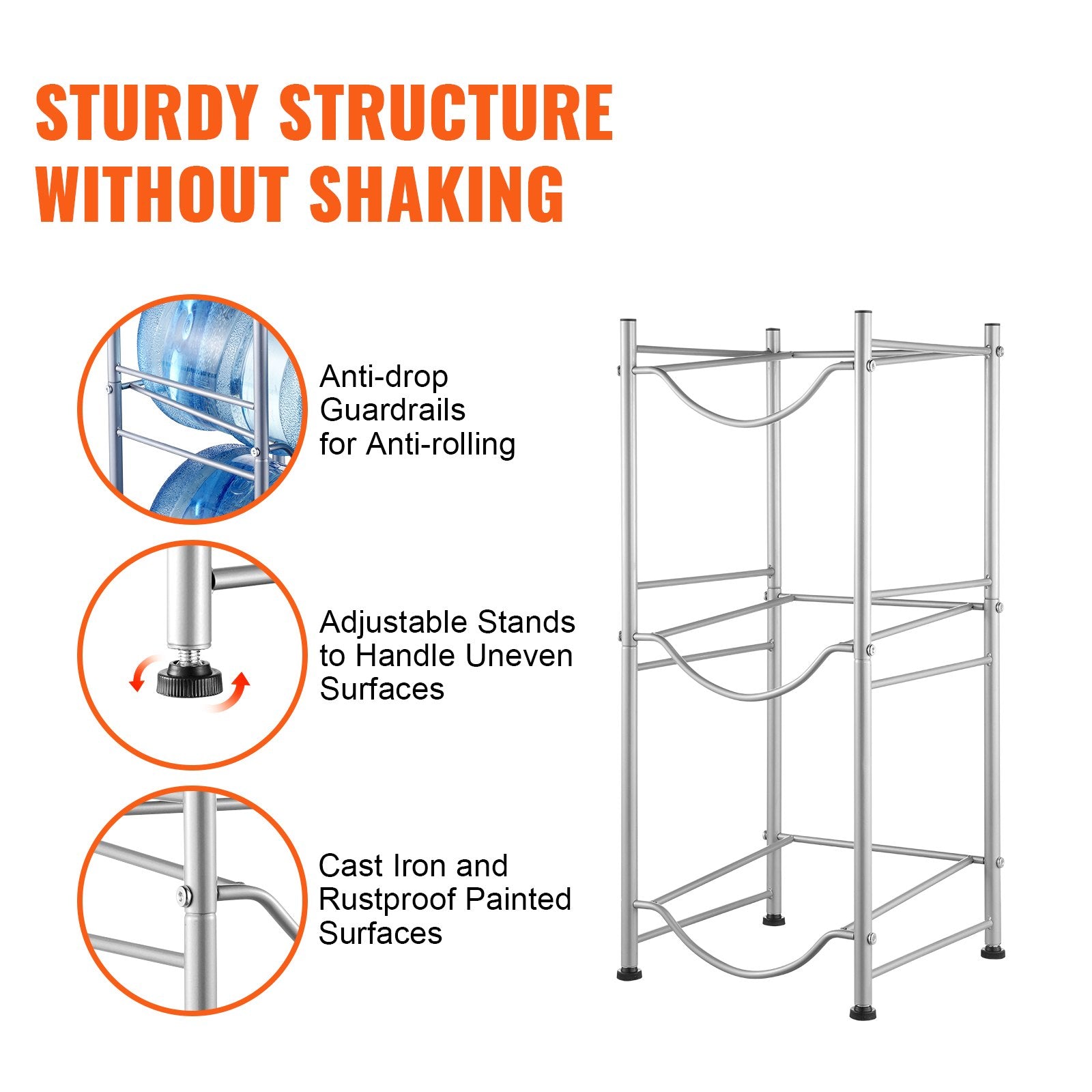 3 Tiers Water Jug Holder, 5 Gallon Water Bottle Holder, Single Row Water Bottle Rack for 3 Bottles, Heavy V952-5JLTZSSTSTZC6X90BV0