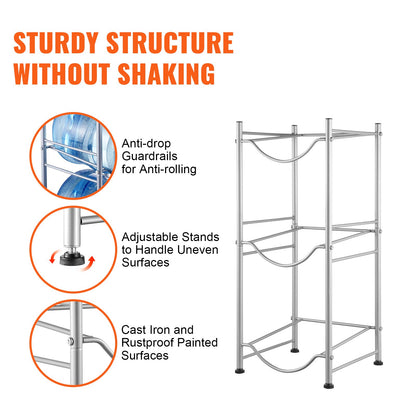 3 Tiers Water Jug Holder, 5 Gallon Water Bottle Holder, Single Row Water Bottle Rack for 3 Bottles, Heavy V952-5JLTZSSTSTZC6X90BV0