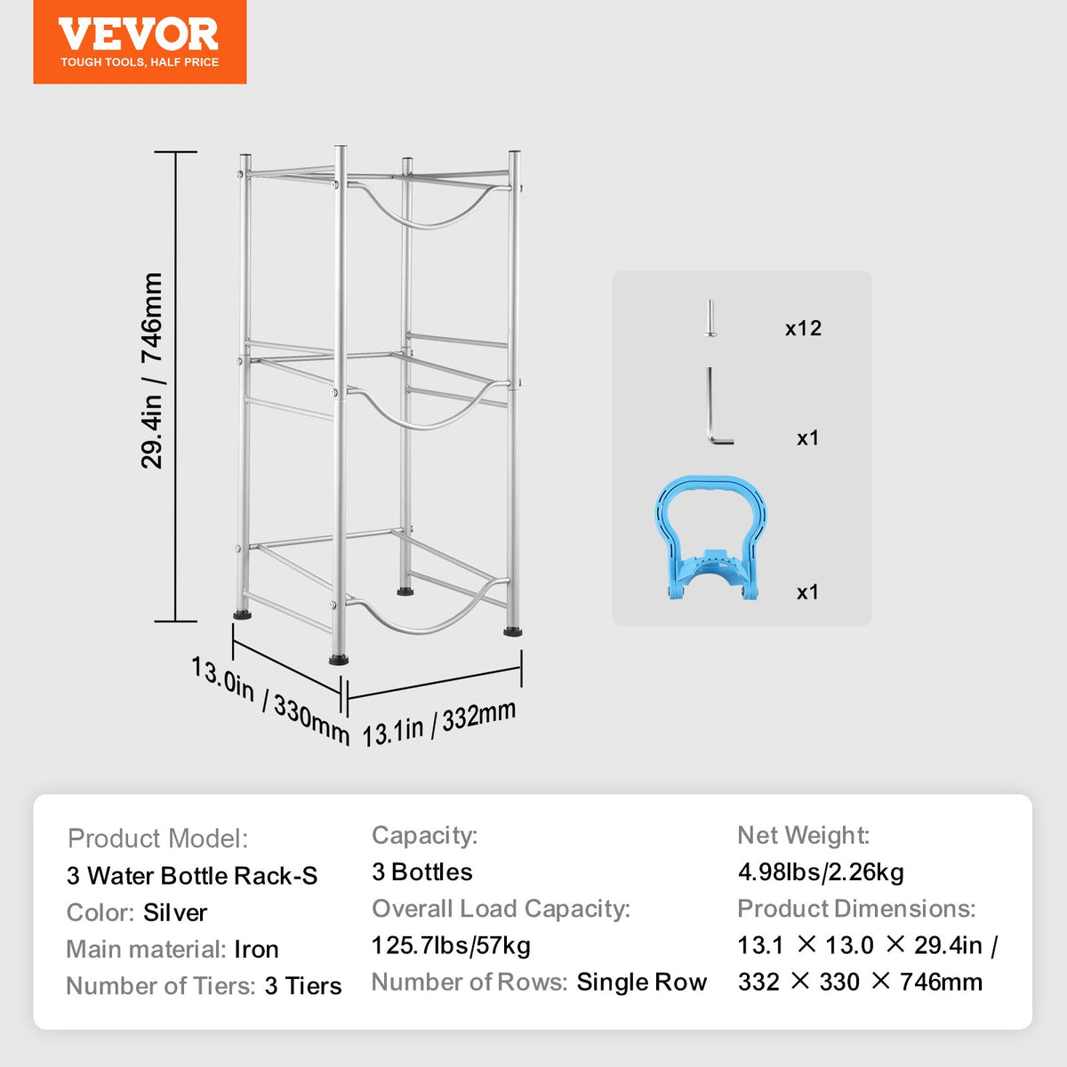 3 Tiers Water Jug Holder, 5 Gallon Water Bottle Holder, Single Row Water Bottle Rack for 3 Bottles, Heavy V952-5JLTZSSTSTZC6X90BV0