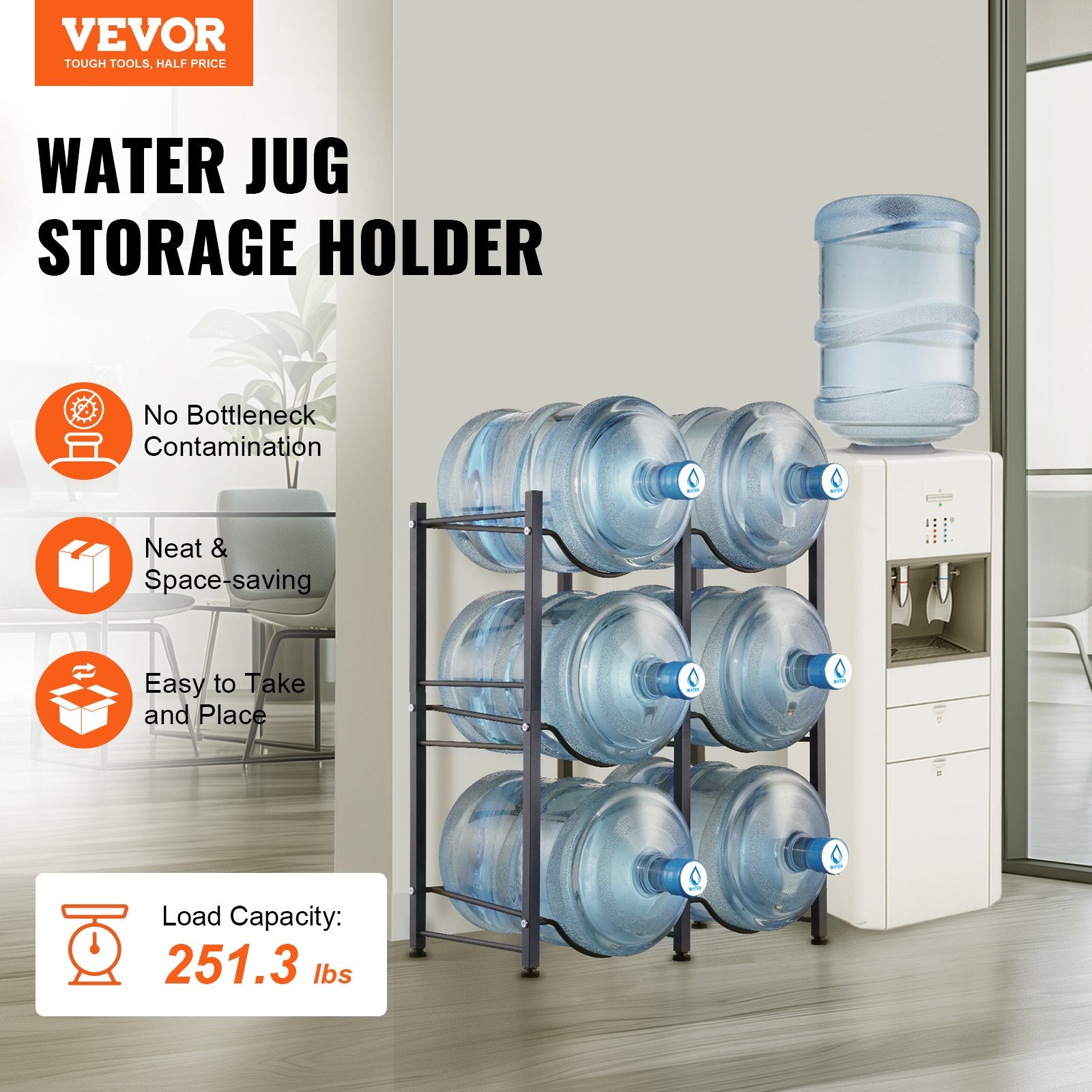 3 Tiers Water Jug Holder, 5 Gallon Water Bottle Holder, Double Row Water Bottle Rack for 6 Bottles, Heavy V952-5JLTZSSTSTZCFE4HKV0