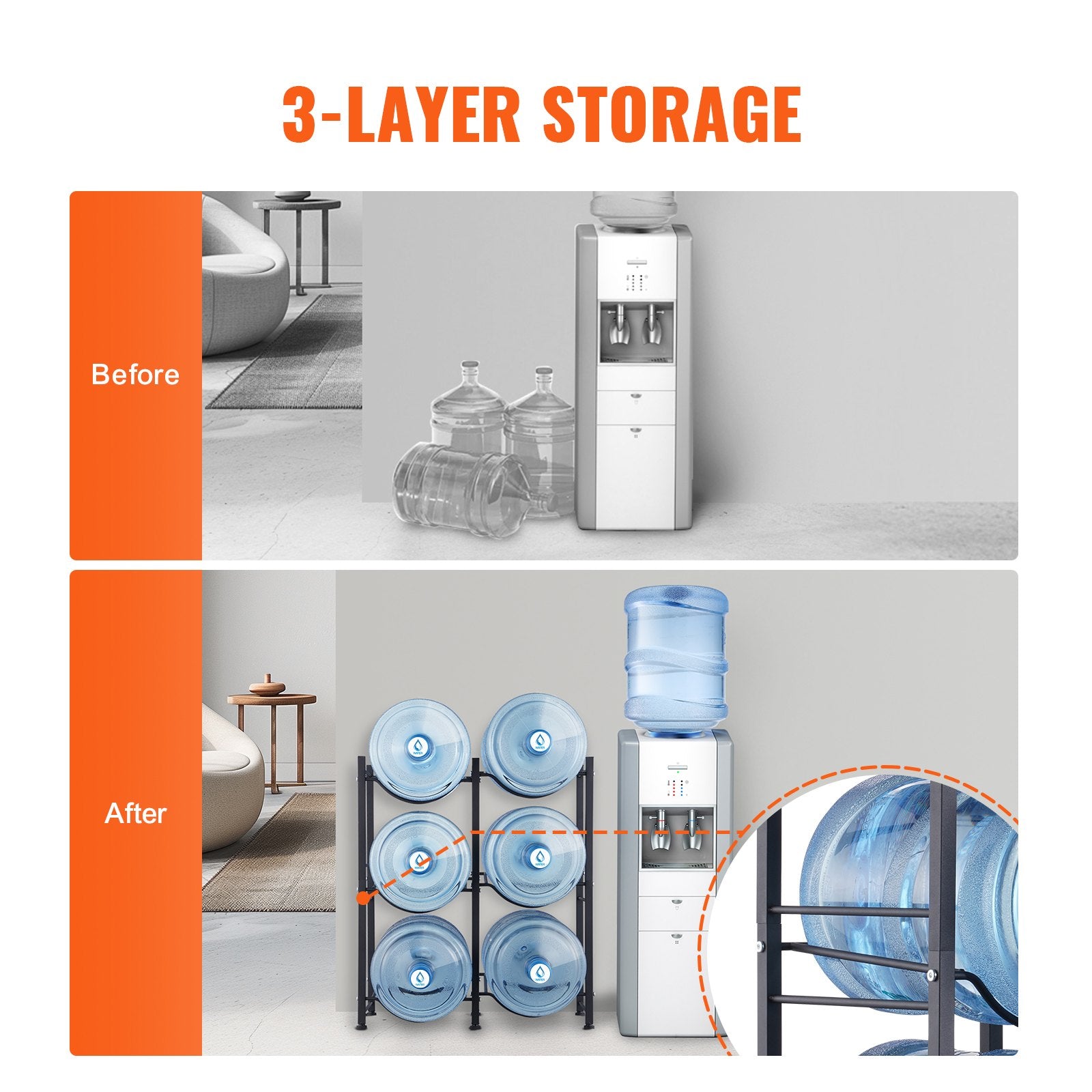 3 Tiers Water Jug Holder, 5 Gallon Water Bottle Holder, Double Row Water Bottle Rack for 6 Bottles, Heavy V952-5JLTZSSTSTZCFE4HKV0