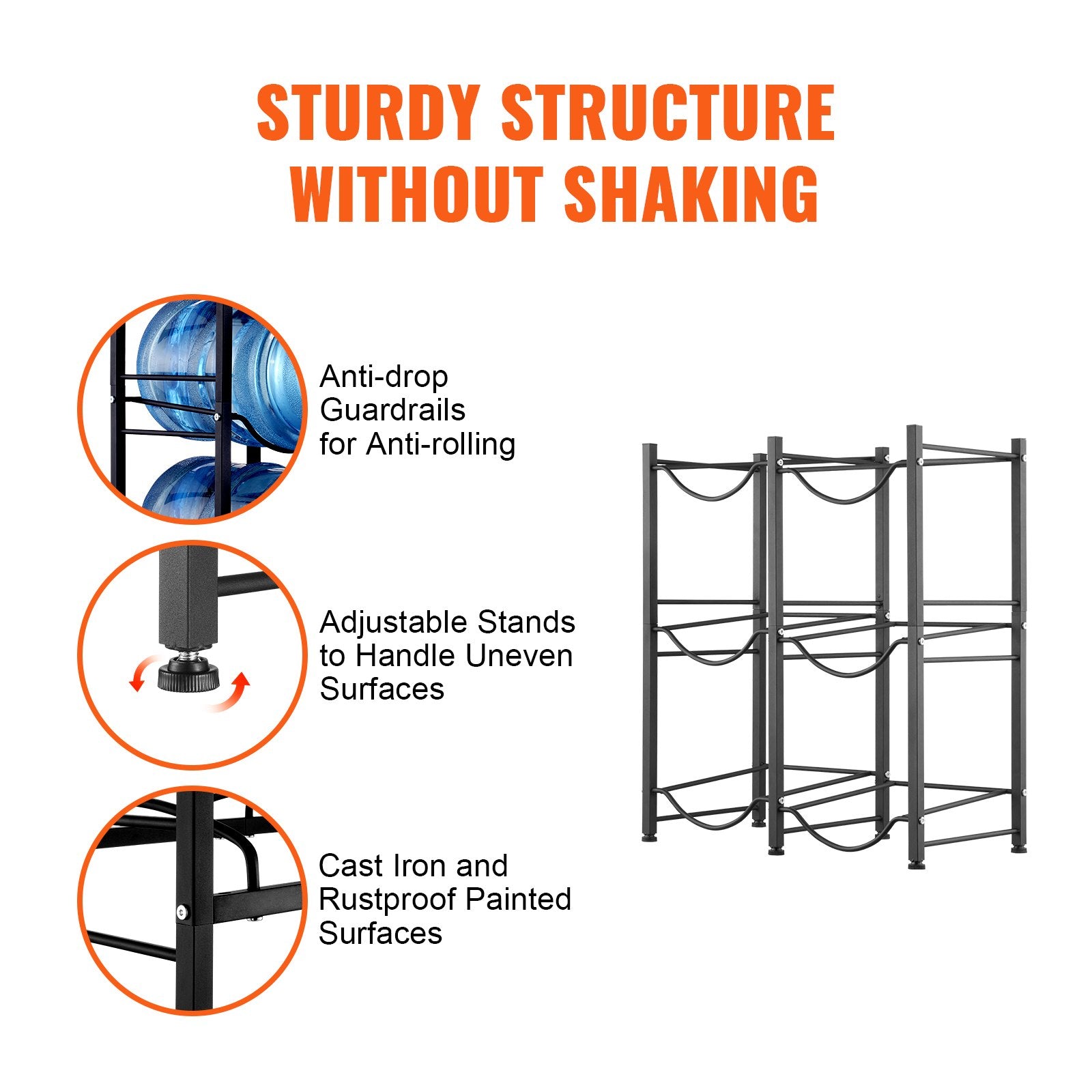 3 Tiers Water Jug Holder, 5 Gallon Water Bottle Holder, Double Row Water Bottle Rack for 6 Bottles, Heavy V952-5JLTZSSTSTZCFE4HKV0