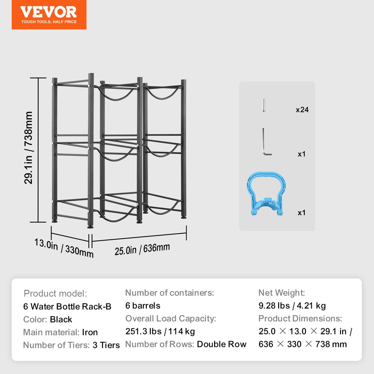 3 Tiers Water Jug Holder, 5 Gallon Water Bottle Holder, Double Row Water Bottle Rack for 6 Bottles, Heavy V952-5JLTZSSTSTZCFE4HKV0