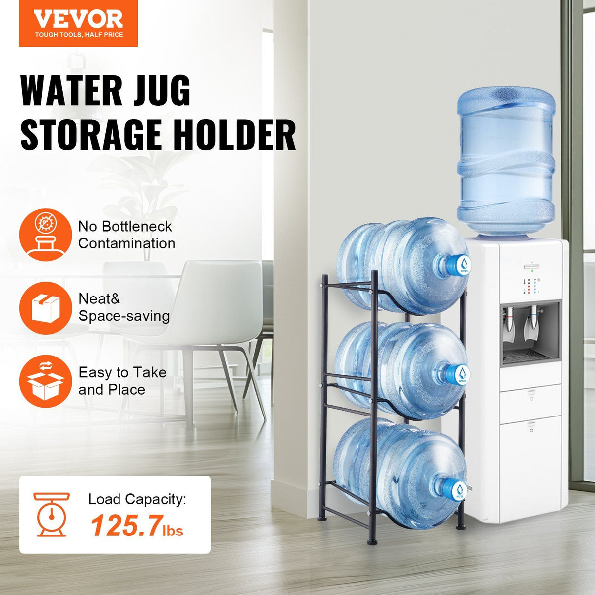 3 Tiers Water Jug Holder, 5 Gallon Water Bottle Holder, Single Row Water Bottle Rack for 3 Bottles, Heavy V952-5JLTZSSTSTZCO9G2HV0