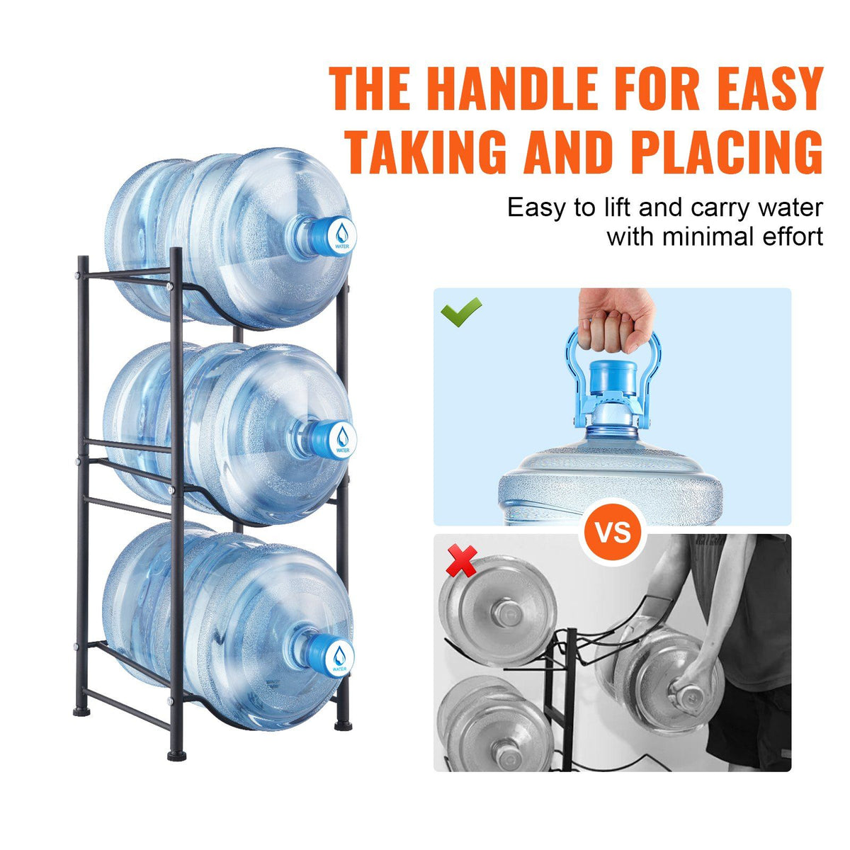3 Tiers Water Jug Holder, 5 Gallon Water Bottle Holder, Single Row Water Bottle Rack for 3 Bottles, Heavy V952-5JLTZSSTSTZCO9G2HV0