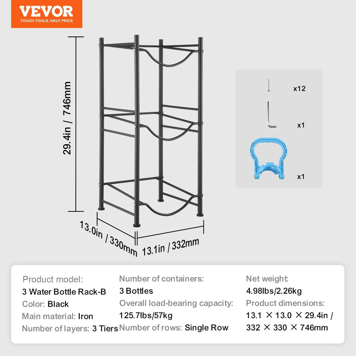 3 Tiers Water Jug Holder, 5 Gallon Water Bottle Holder, Single Row Water Bottle Rack for 3 Bottles, Heavy V952-5JLTZSSTSTZCO9G2HV0