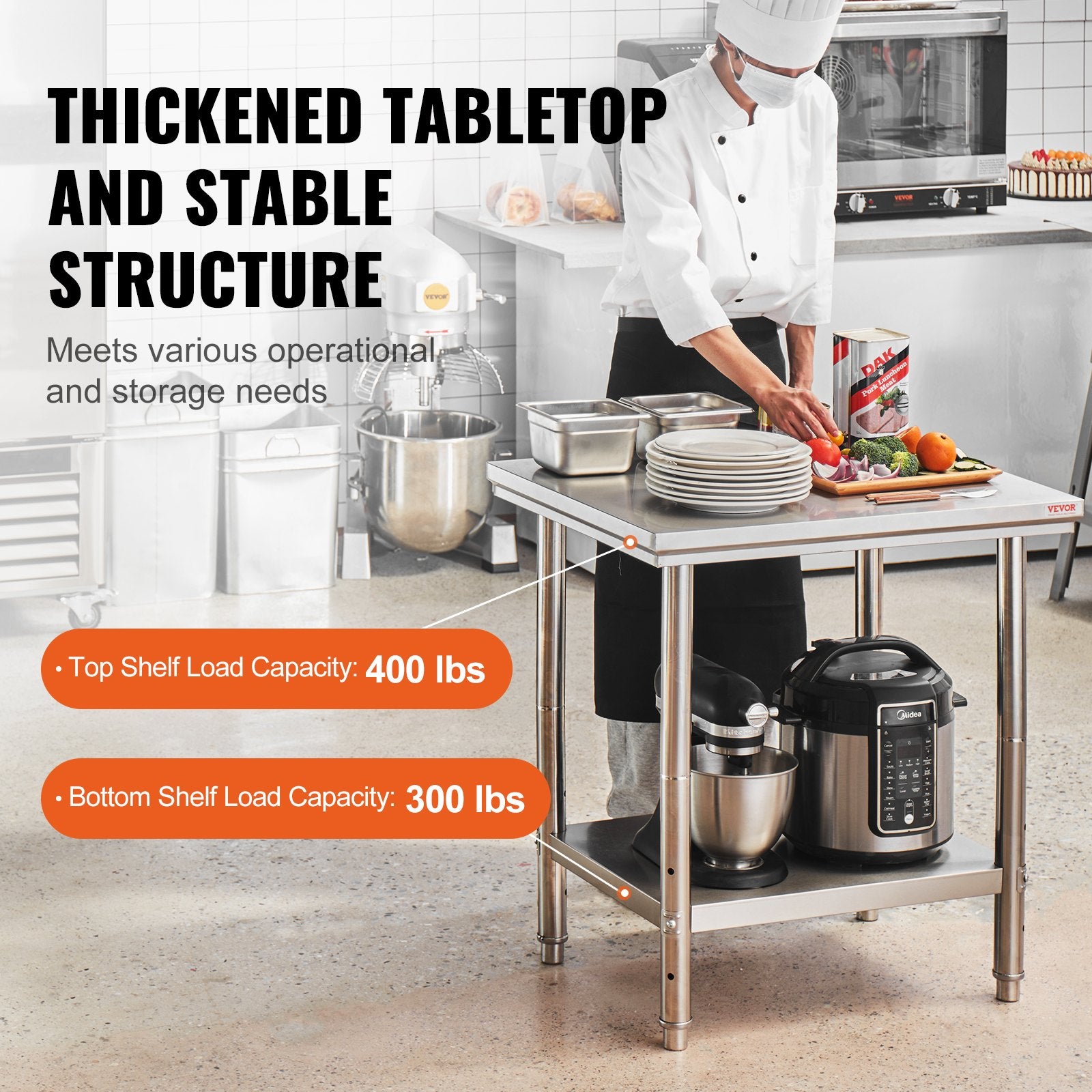 Commercial Worktable & Workstation 24 x 30 x 32 Inch Stainless Steel Work Table Heavy Duty Commercial Food V952-60X76X80CFGZTTZT1V0
