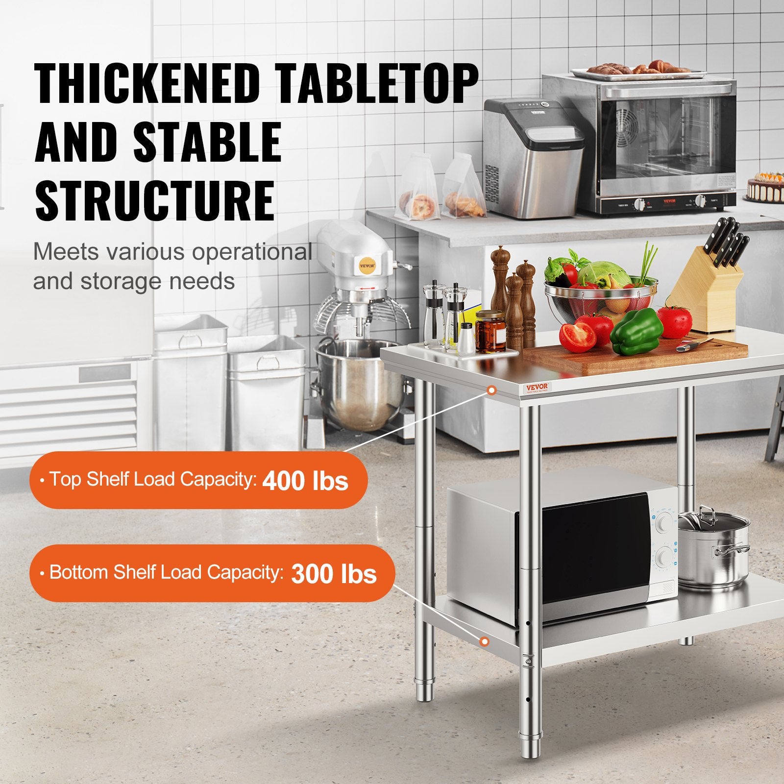 910x610mm Stainless Steel Kitchen Bench Commercial Work Food Prep Table V952-60X90X80CFGZT0001V0