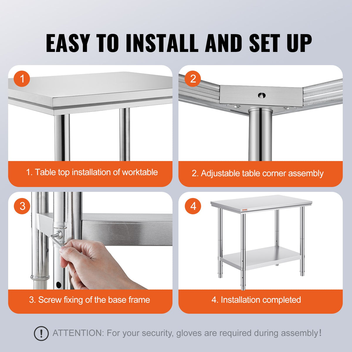 910x610mm Stainless Steel Kitchen Bench Commercial Work Food Prep Table V952-60X90X80CFGZT0001V0