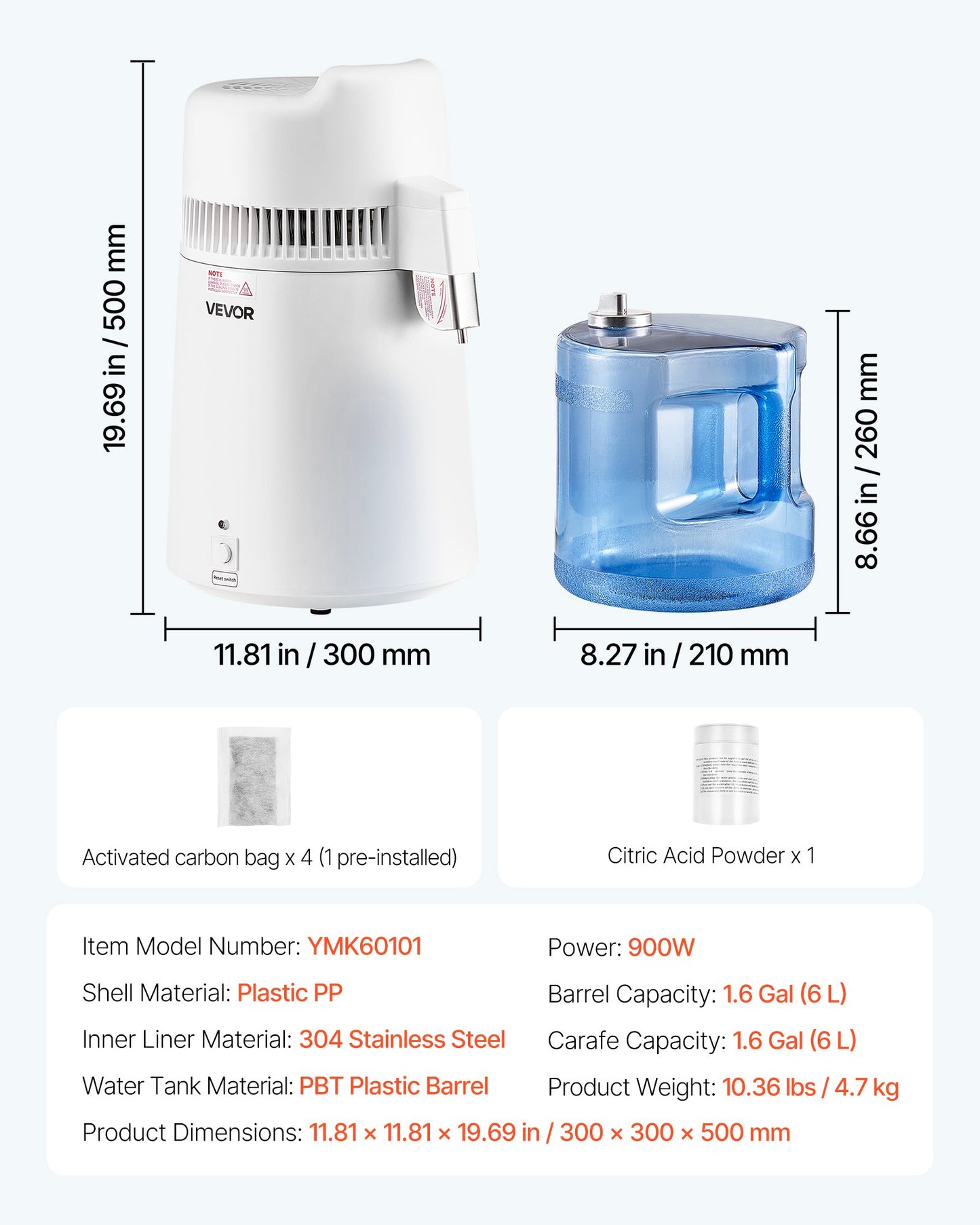 6L Water Distiller Home Countertop Purifier Machine 900W Plastic Container V952-6LZLSJZXID6L5Q71X001V3