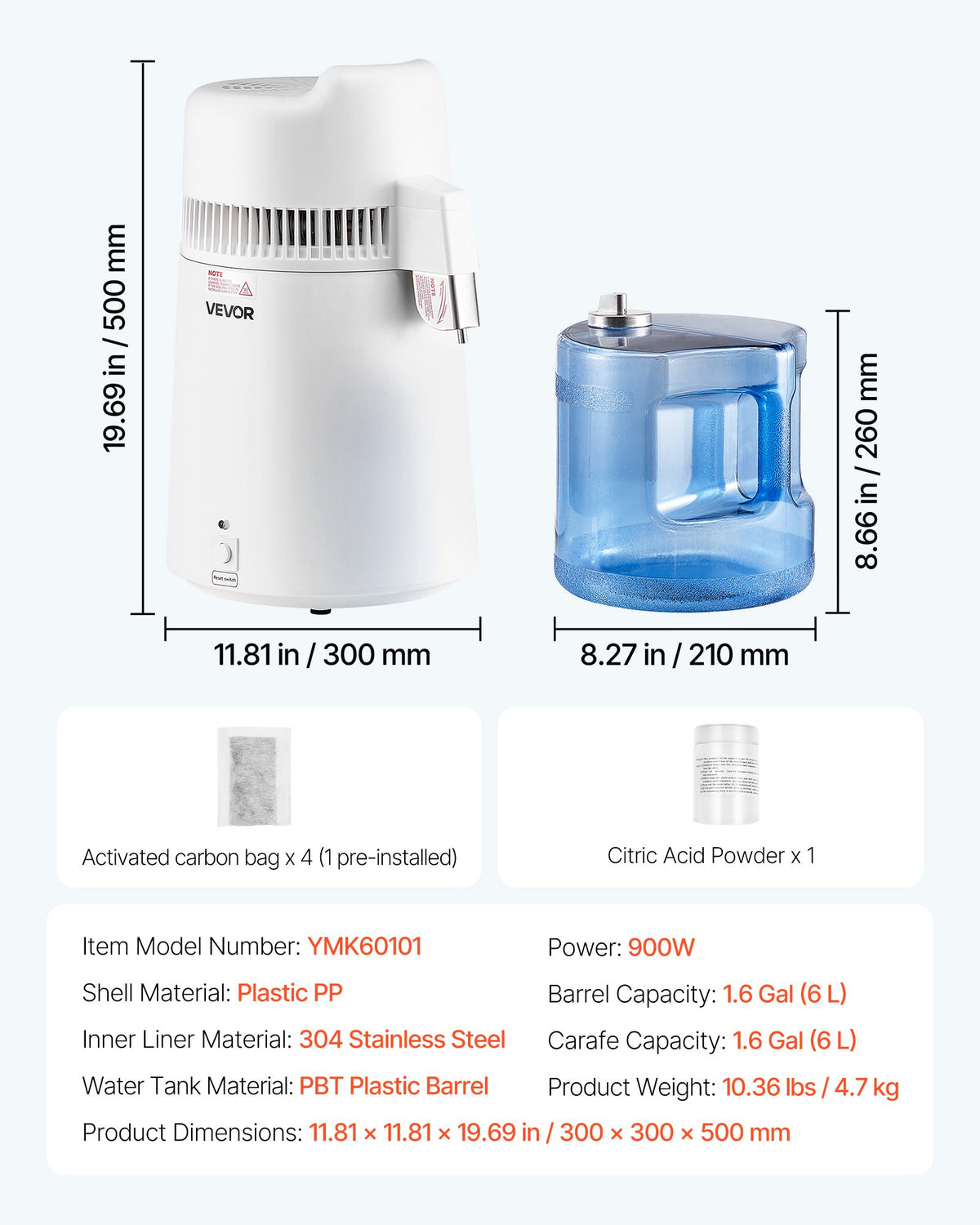 6L Water Distiller Home Countertop Purifier Machine 900W Plastic Container V952-6LZLSJZXID6L5Q71X001V3