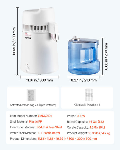 6L Water Distiller Home Countertop Purifier Machine 900W Plastic Container V952-6LZLSJZXID6L5Q71X001V3
