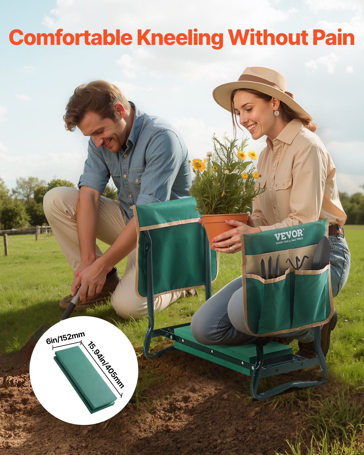 Garden Kneeler and Seat, 6 in Wide Kneeling Pad, Heavy Duty Garden Kneeling Stool, Folding Garden Seat with 2 V952-6YCGDJKZDK2GGCLRN001V0