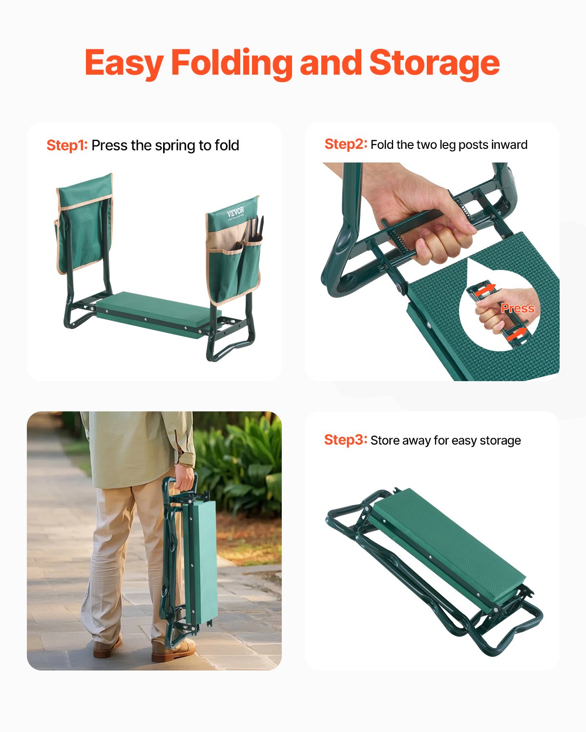 Garden Kneeler and Seat, 6 in Wide Kneeling Pad, Heavy Duty Garden Kneeling Stool, Folding Garden Seat with 2 V952-6YCGDJKZDK2GGCLRN001V0