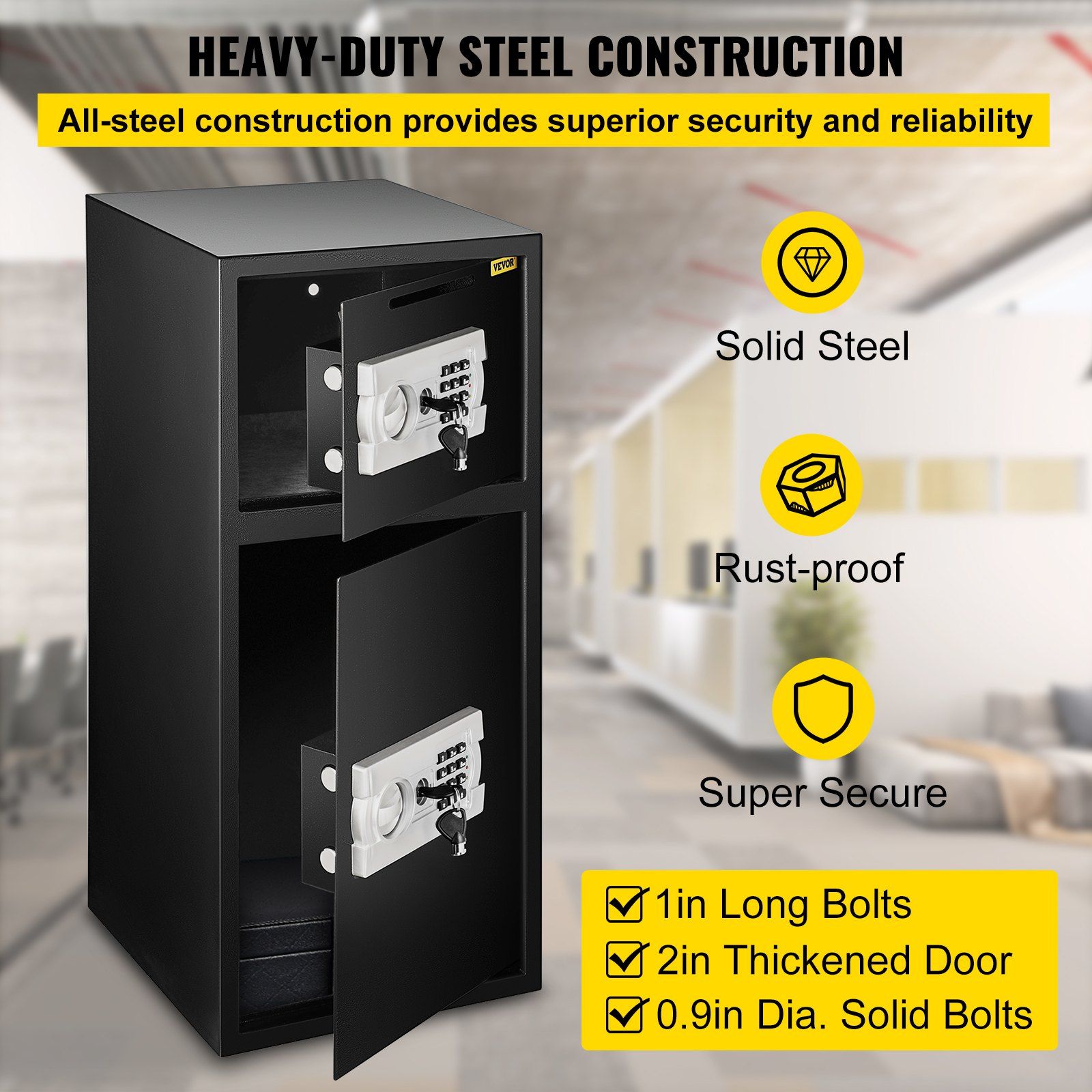 Large Double Door Security Safe Box 2.6 Cubic Feet Steel Safe Box Strong Box with Digital Lock for Money Gun V952-70ELJYBXG00000001V0