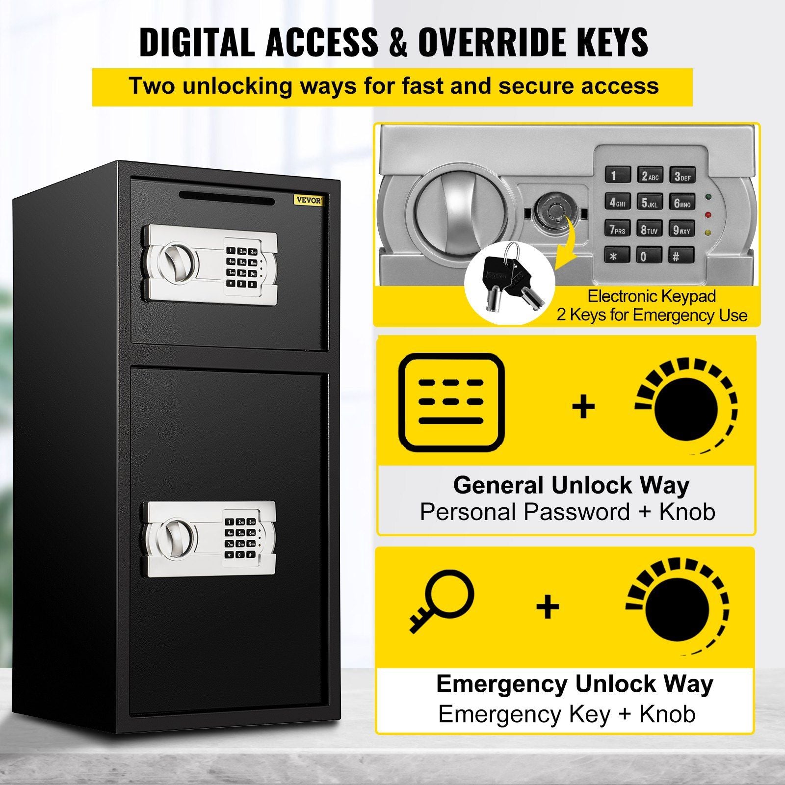Large Double Door Security Safe Box 2.6 Cubic Feet Steel Safe Box Strong Box with Digital Lock for Money Gun V952-70ELJYBXG00000001V0