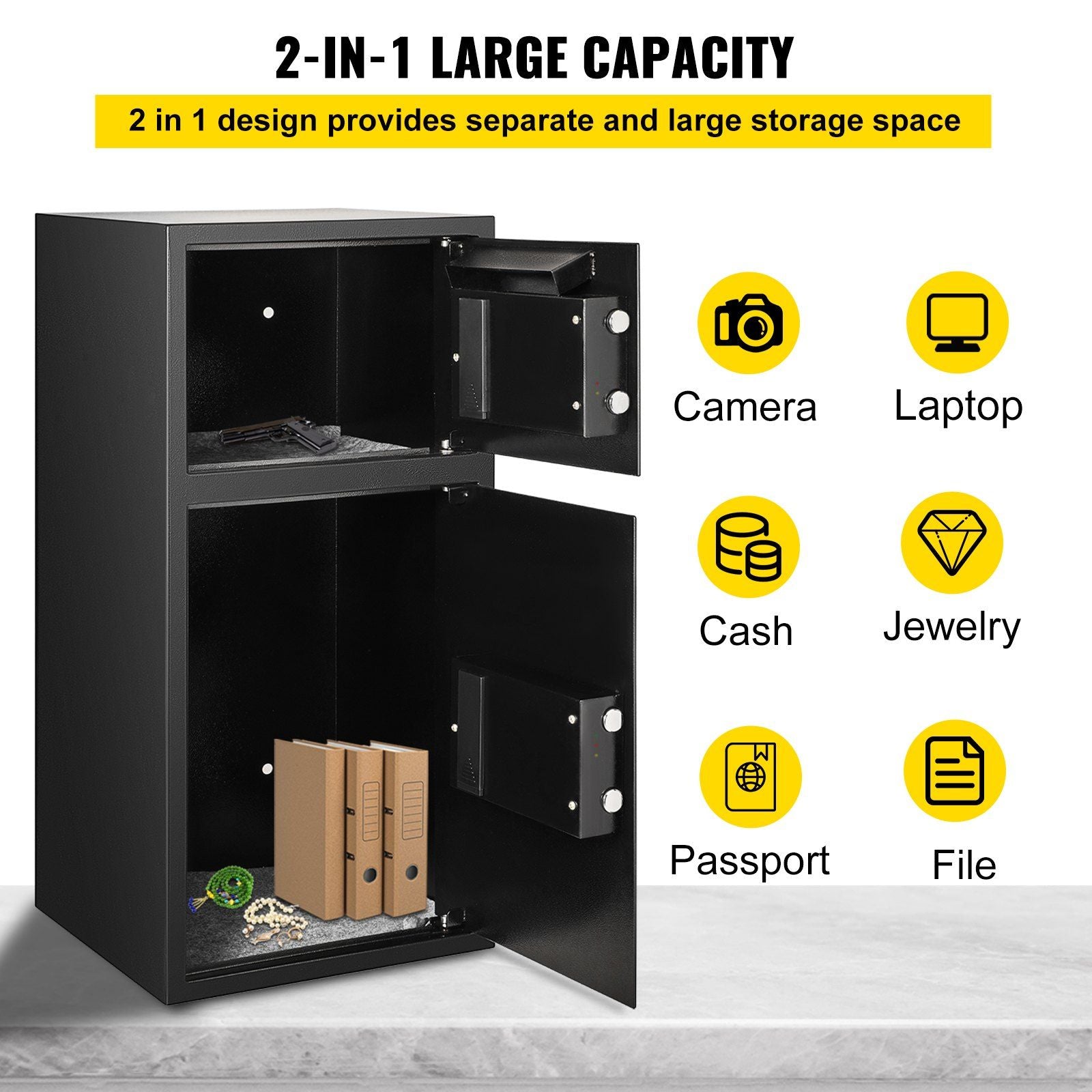Large Double Door Security Safe Box 2.6 Cubic Feet Steel Safe Box Strong Box with Digital Lock for Money Gun V952-70ELJYBXG00000001V0