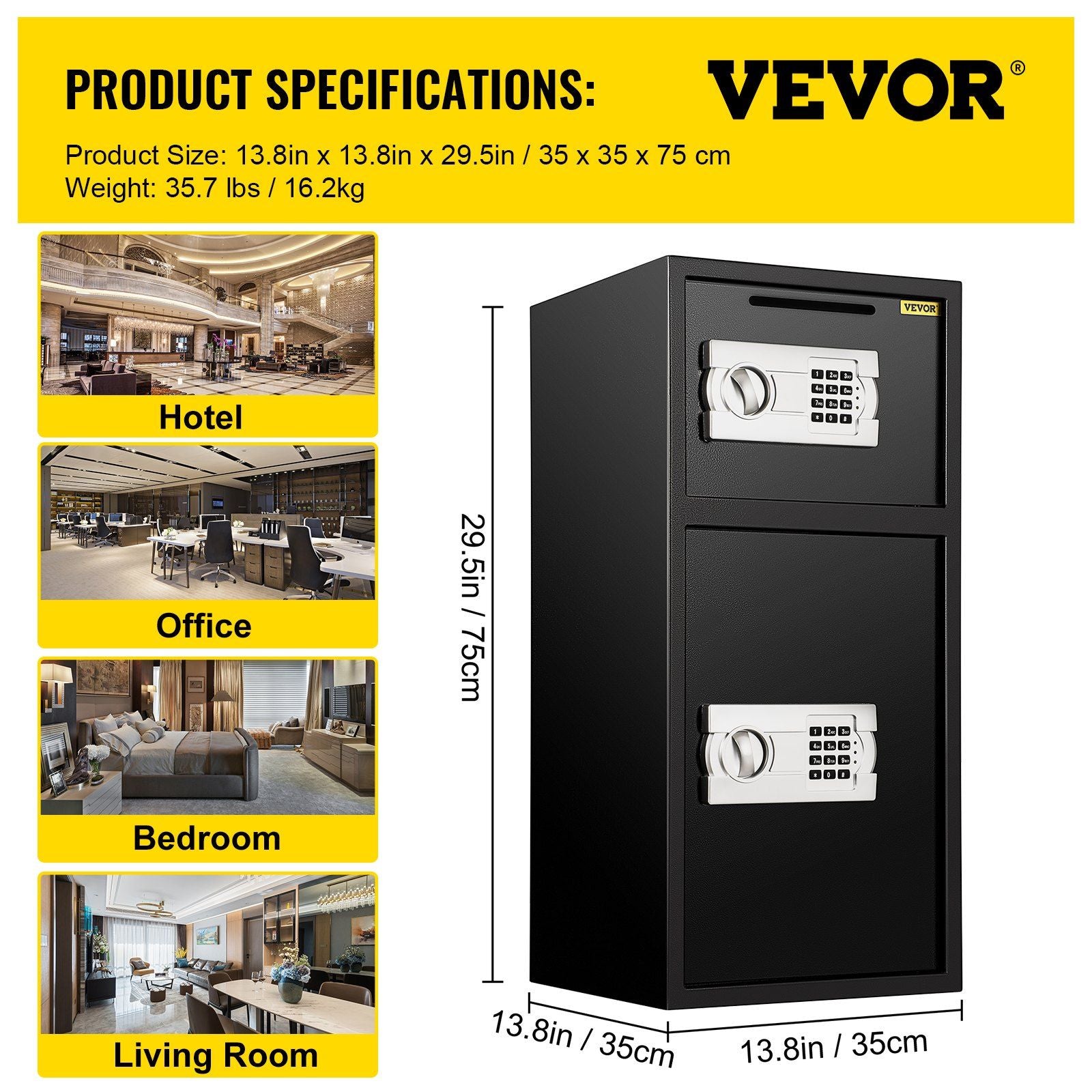 Large Double Door Security Safe Box 2.6 Cubic Feet Steel Safe Box Strong Box with Digital Lock for Money Gun V952-70ELJYBXG00000001V0