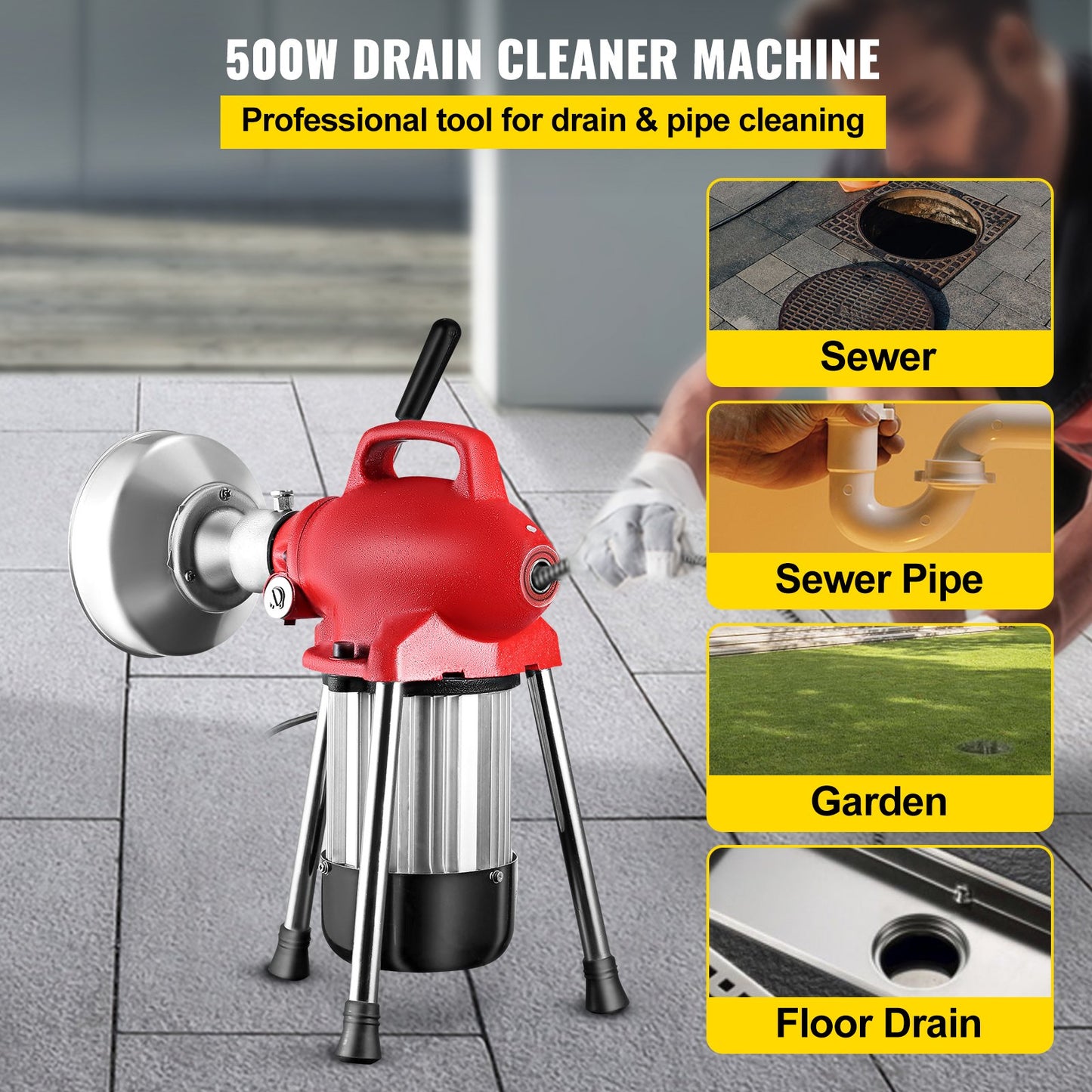 0.75-4 Inch Sectional Pipe Drain Cleaning Machine 400PRM Snake Cleaner Pipe Drain Cleaning Machine with 66 Ft V952-75XGDSTQAB0000001V3