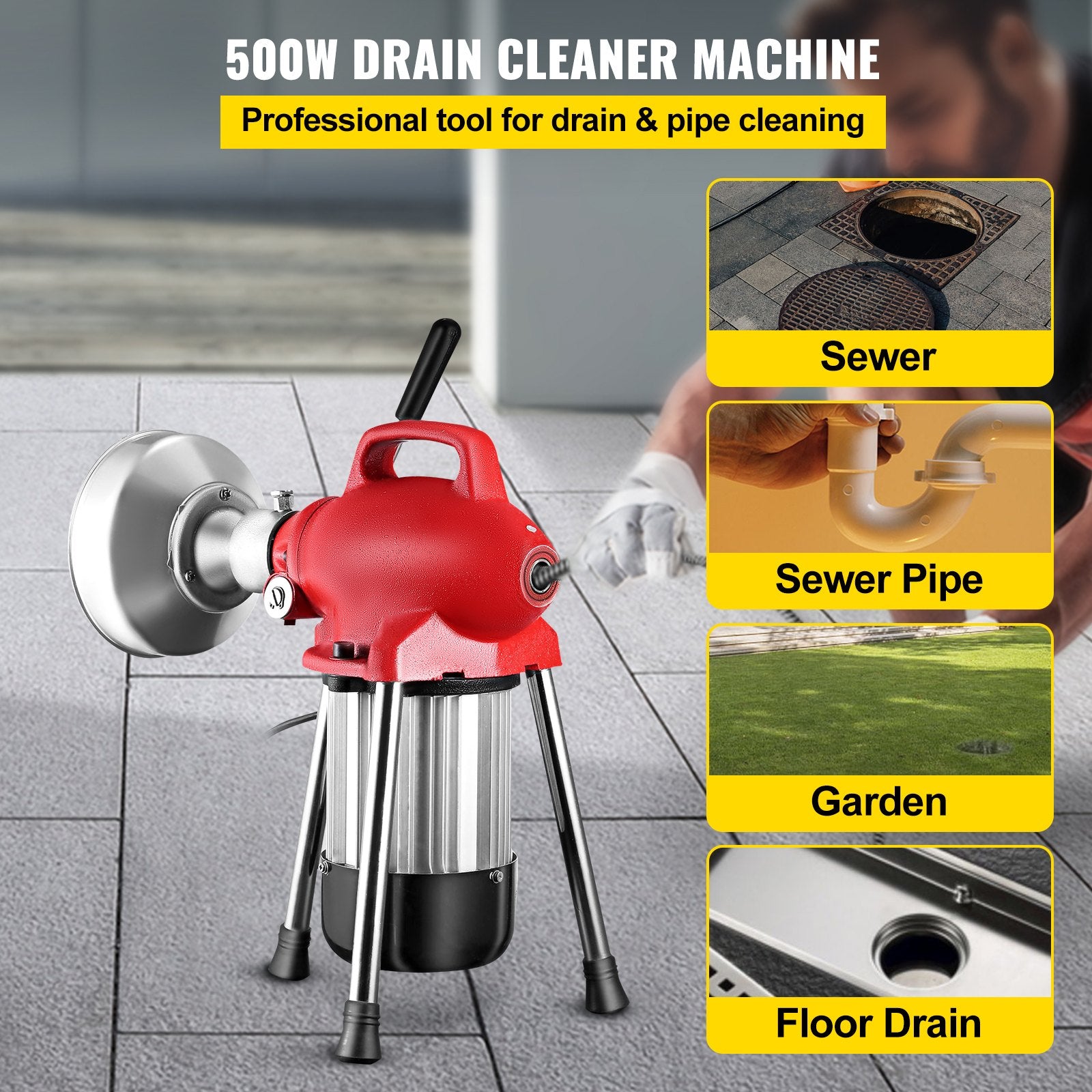 0.75-4 Inch Sectional Pipe Drain Cleaning Machine 400PRM Snake Cleaner Pipe Drain Cleaning Machine with 66 Ft V952-75XGDSTQAB0000001V3