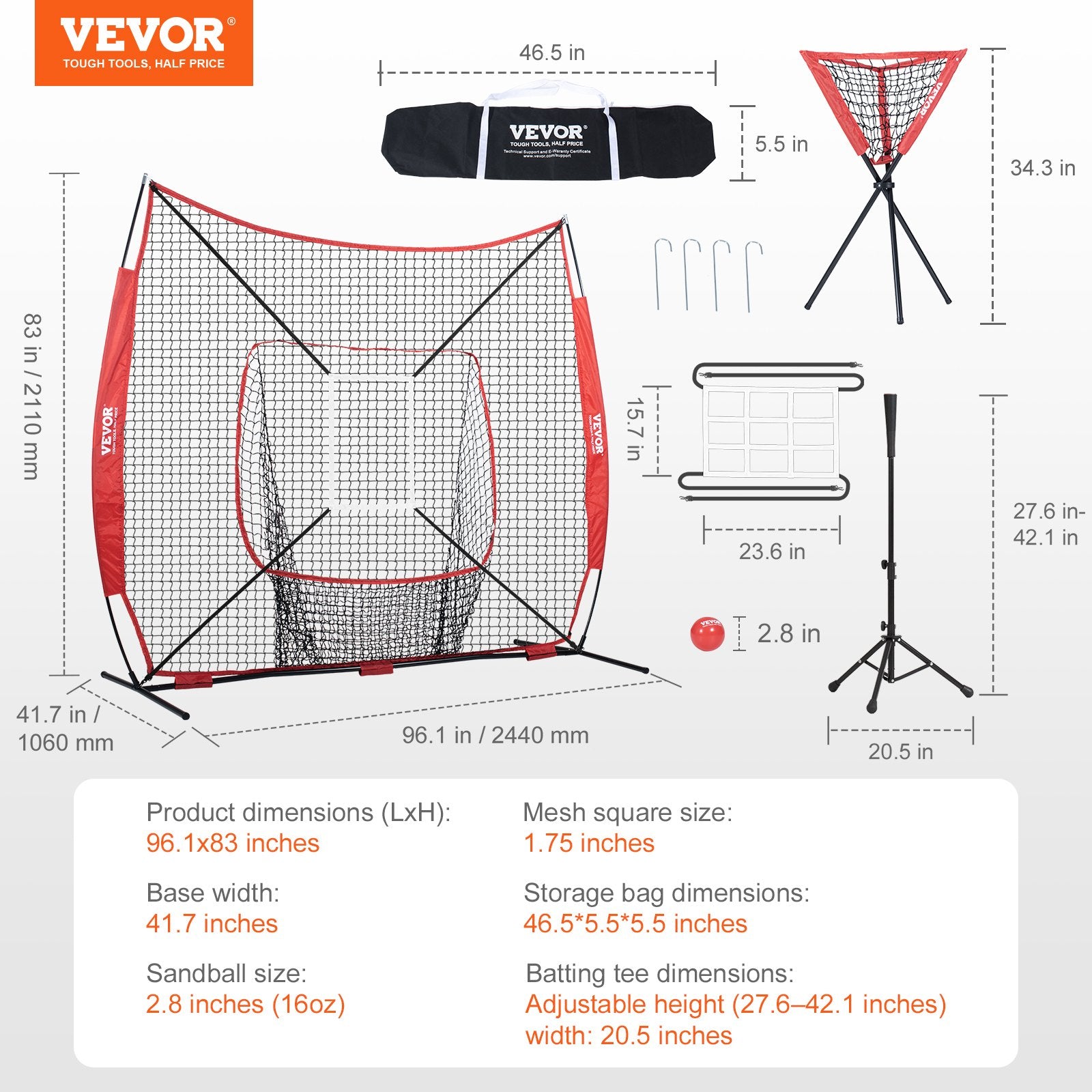 7x7 Baseball Softball Practice Net, Portable Baseball Training Net for Hitting Catching Pitching, Backstop V952-77YCDPJXLW77G44GZV0