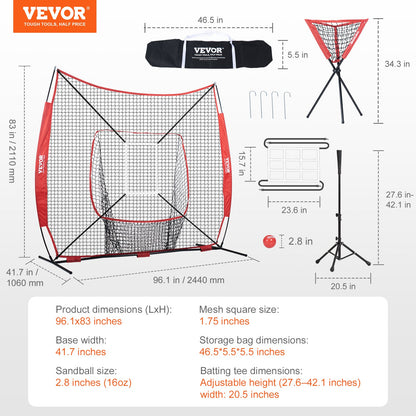 7x7 Baseball Softball Practice Net, Portable Baseball Training Net for Hitting Catching Pitching, Backstop V952-77YCDPJXLW77G44GZV0