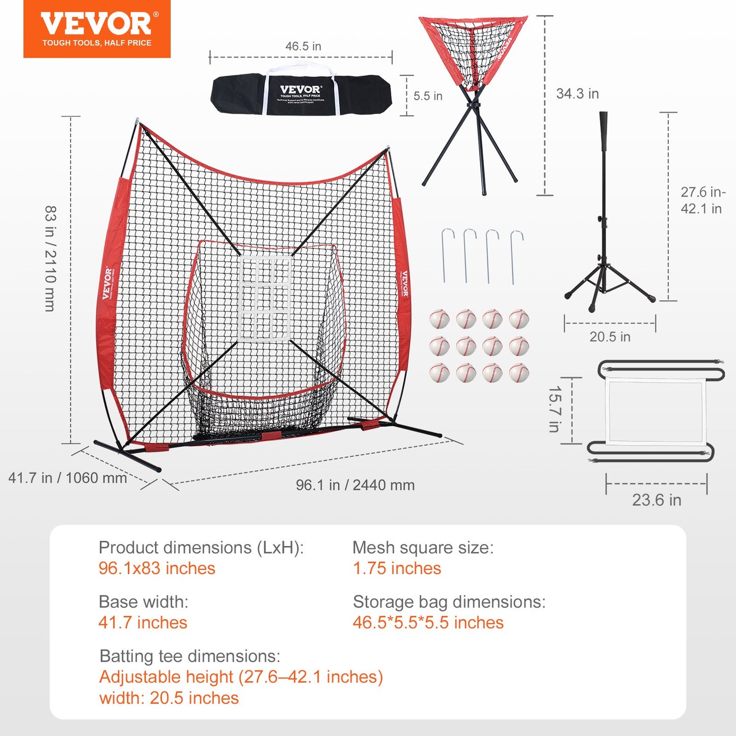 7x7 ft Baseball Softball Practice Net, Portable Baseball Training Net for Hitting Catching Pitching, Backstop V952-77YCDPJXLW77Z9CFSV0
