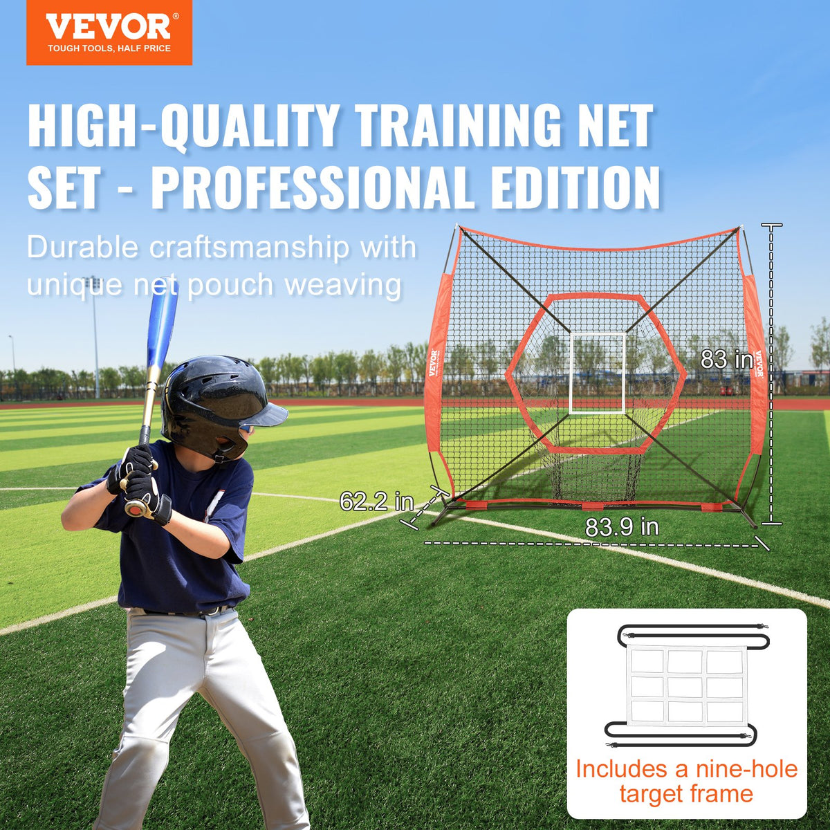 7x7 ft Baseball Softball Practice Net, Portable Baseball Training Net for Hitting Batting Catching Pitching, V952-77YCWPJXLW772BBXWV0