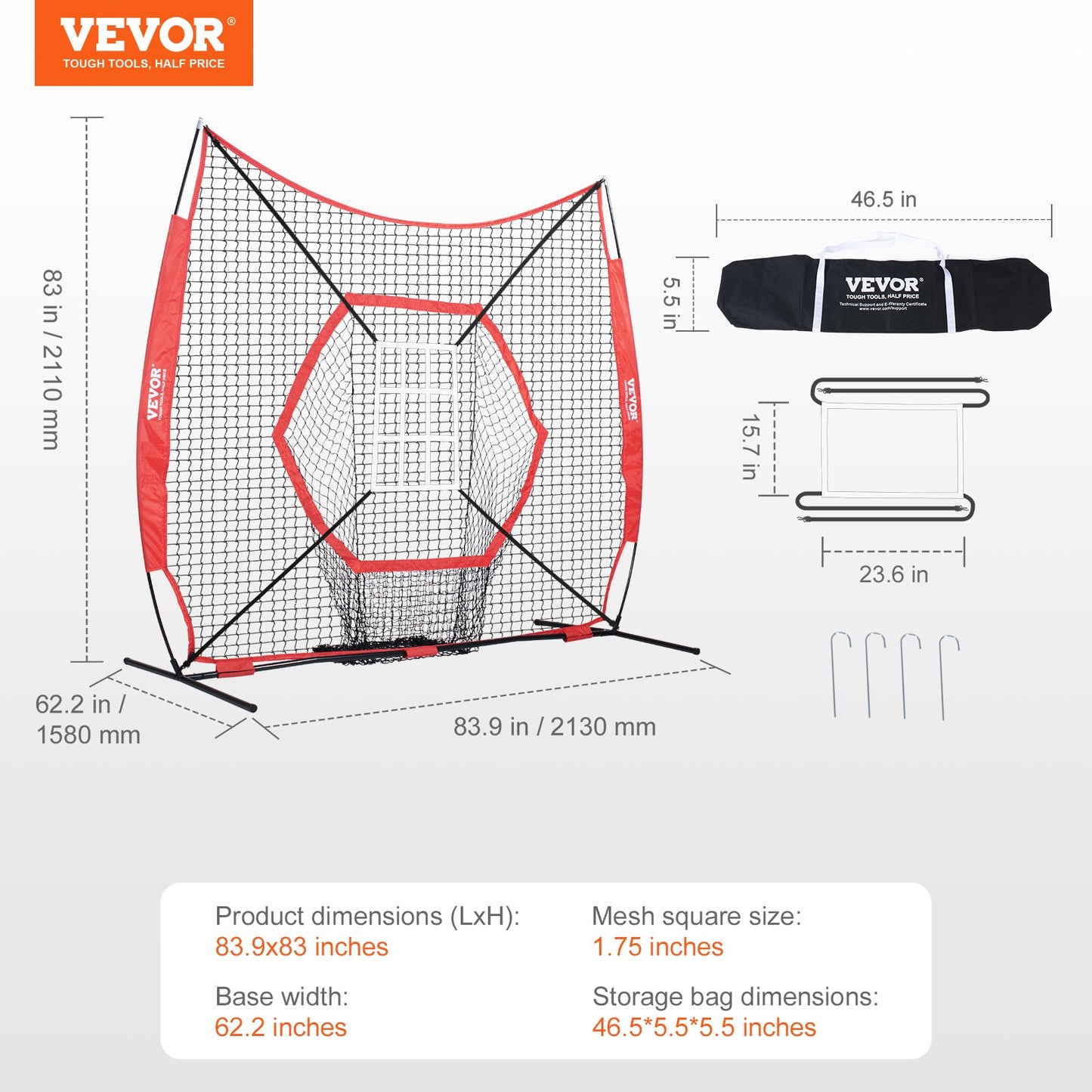 7x7 ft Baseball Softball Practice Net, Portable Baseball Training Net for Hitting Batting Catching Pitching, V952-77YCWPJXLW772BBXWV0