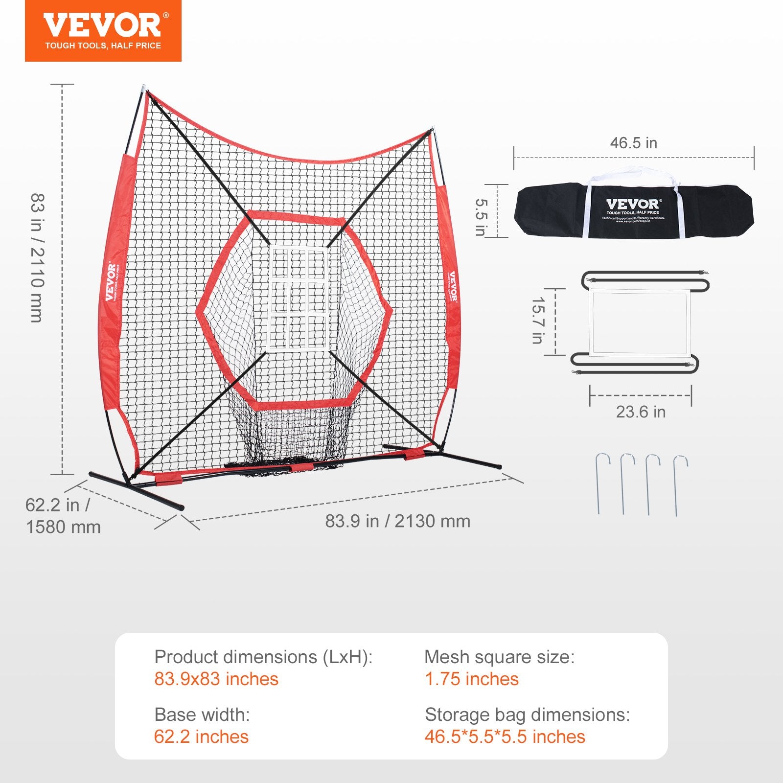 7x7 ft Baseball Softball Practice Net, Portable Baseball Training Net for Hitting Batting Catching Pitching, V952-77YCWPJXLW772BBXWV0
