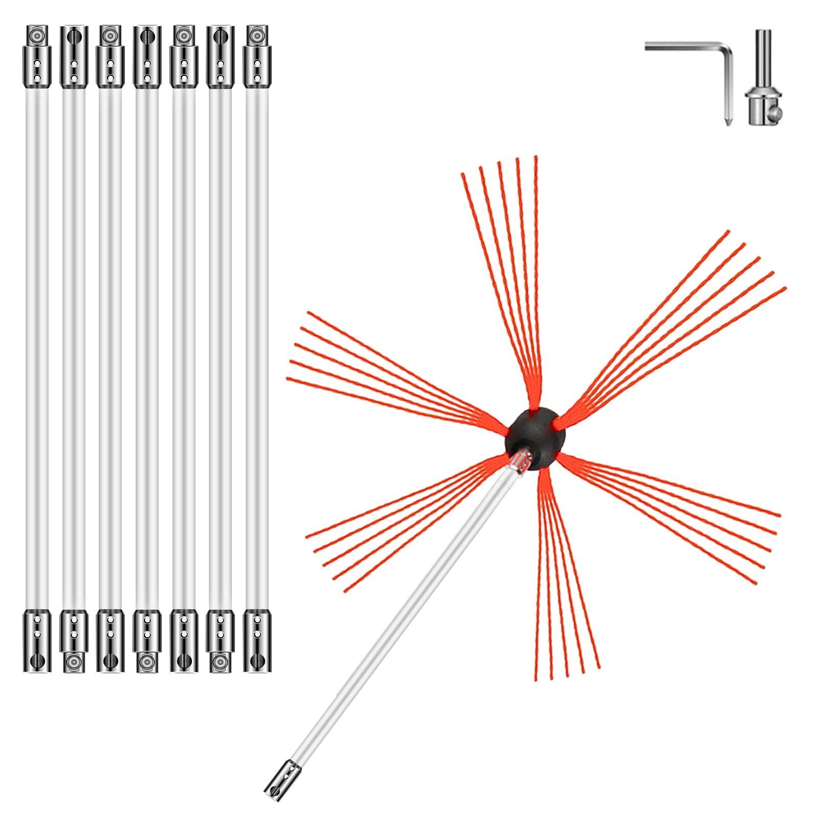 Chimney Sweeping Brush Rotary Chimney Brush 315Inch Chimney Brush Rod Kit 8 Rods with Nylon Flexible Rods (8 V952-8MYCS000000000001V0