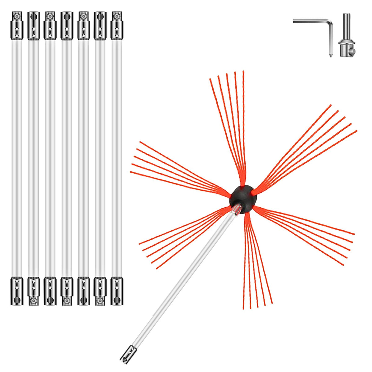 Chimney Sweeping Brush Rotary Chimney Brush 315Inch Chimney Brush Rod Kit 8 Rods with Nylon Flexible Rods (8 V952-8MYCS000000000001V0