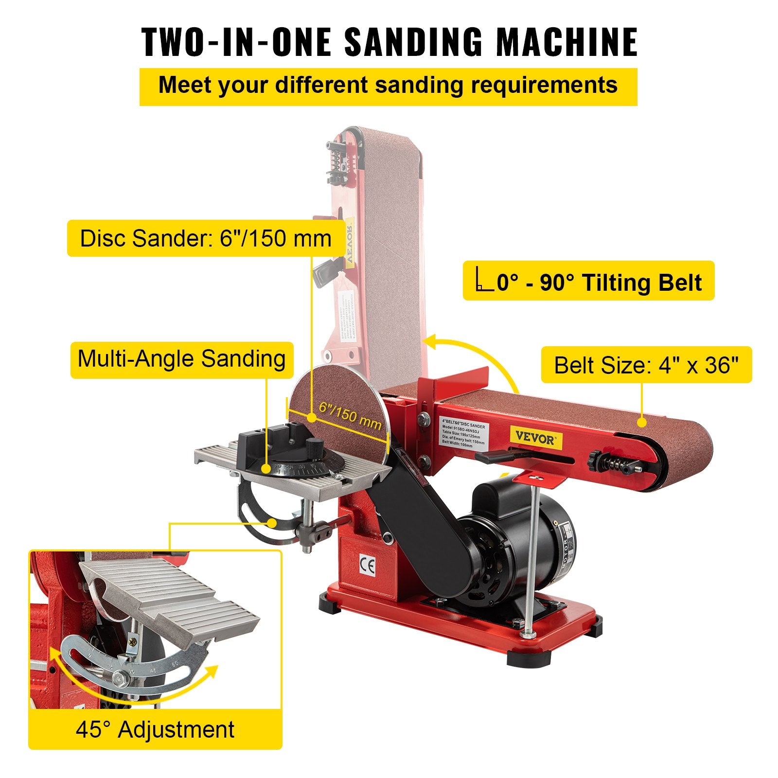 Belt Sander 4" x 36", Disc Combo Sander 6",Electric Adjustable Bench Belt Sander 375W,Grinder Bench Sanding V952-915BD-46NSDJ00001V3