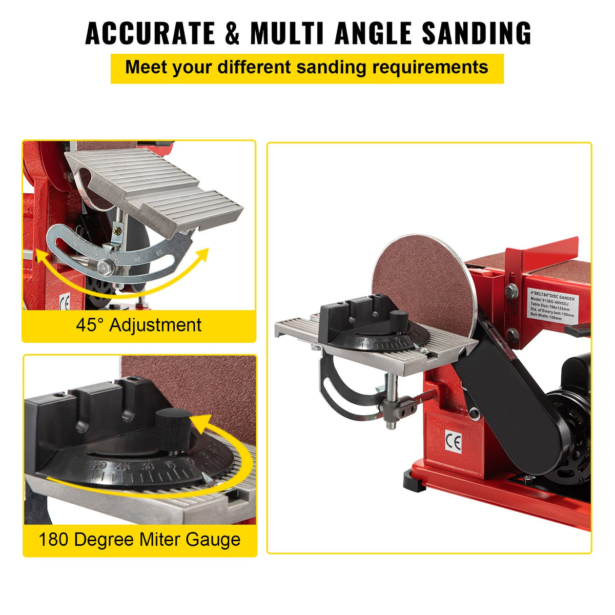 Belt Sander 4" x 36", Disc Combo Sander 6",Electric Adjustable Bench Belt Sander 375W,Grinder Bench Sanding V952-915BD-46NSDJ00001V3