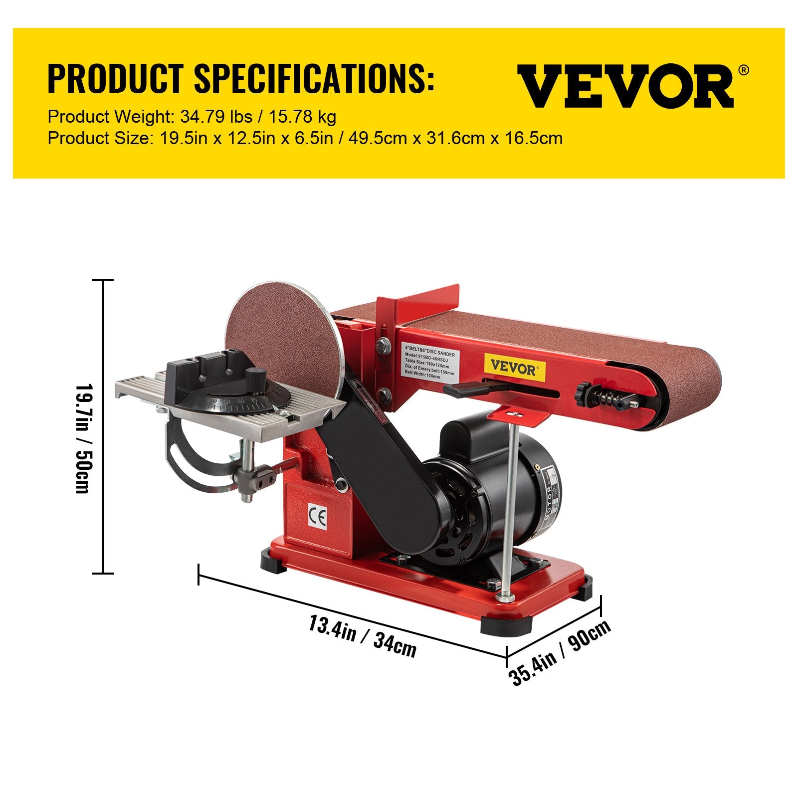 Belt Sander 4" x 36", Disc Combo Sander 6",Electric Adjustable Bench Belt Sander 375W,Grinder Bench Sanding V952-915BD-46NSDJ00001V3