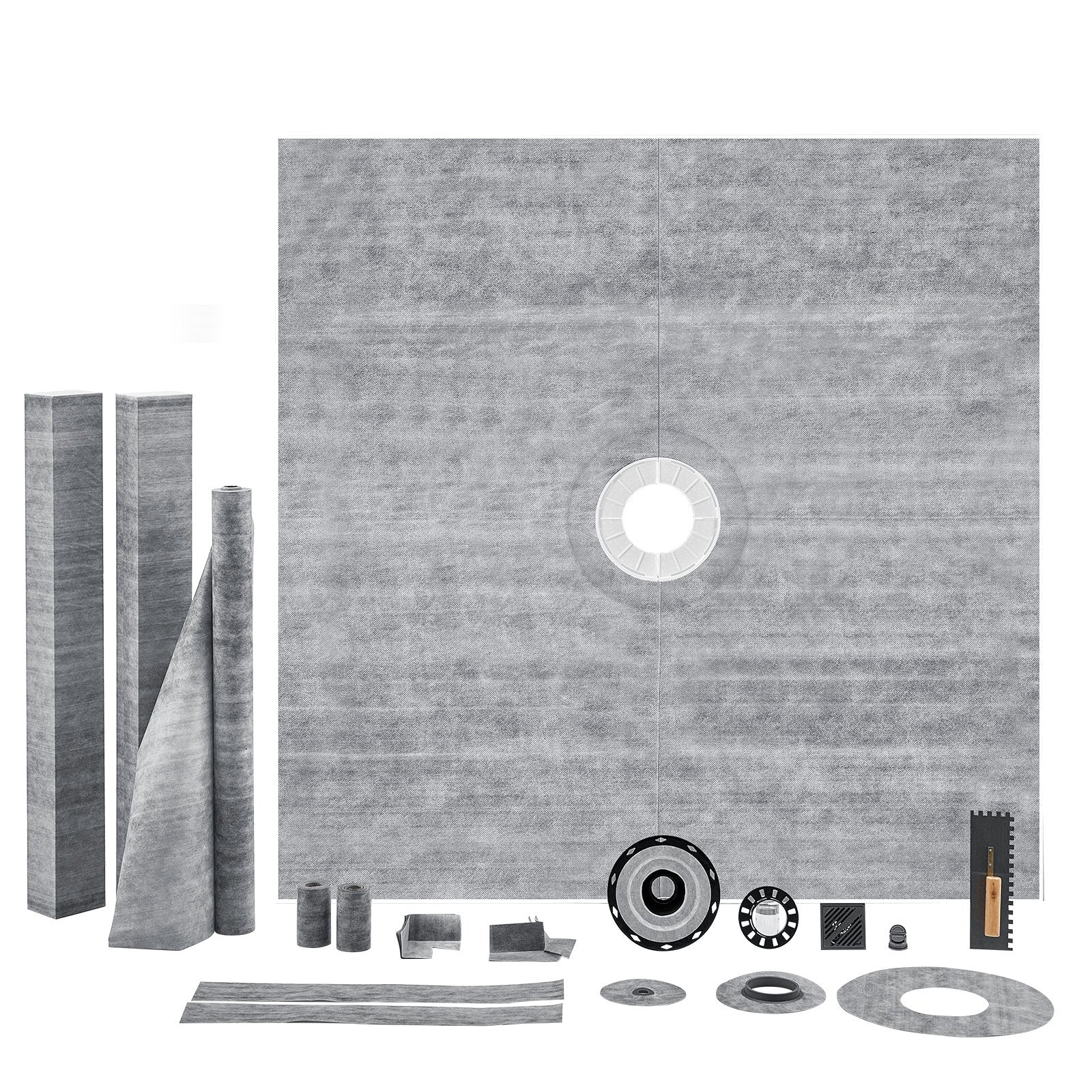 Shower Curb Kit, 1828x1828mm, 72"x72" Shower Pan Kit with 50.8mm ABS Central Flange, 101.6mm Stainless Steel V952-ABSLYTJHSABSAJTFCV0